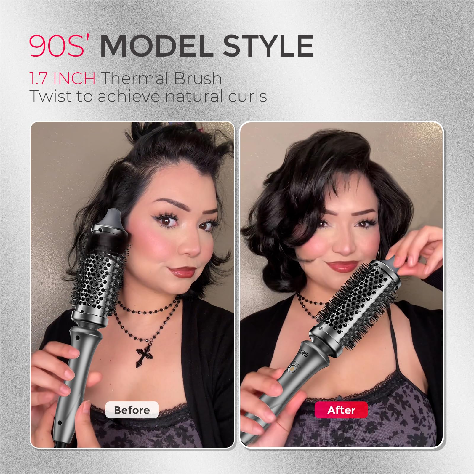TYMO Thermal Brush Curling Brush - STYLUX 1.5 Inch Blowout Volumizer with Flexi-Fit for Hair Straightening, Heated Round Styler Tool, Hair Straightener and Curler 2 in 1, Dual Voltage, Gold