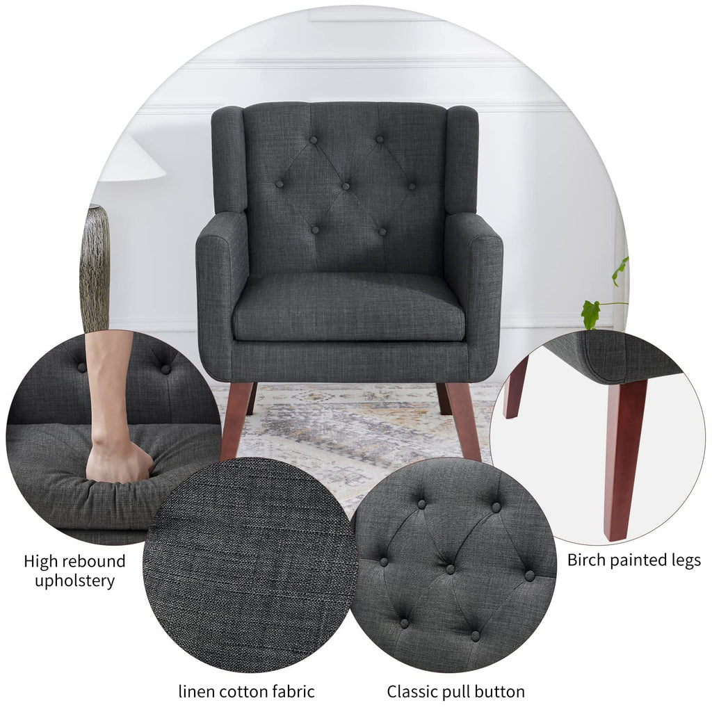 Living&Giving Accent Chair Button-Tufted Upholstered Living Room Chairs Comfy Reading Mid Century Modern with Linen Fabric Lounge Arm for Bedroom (Beige) 29.33D x 28.94W x 34.65H Inch