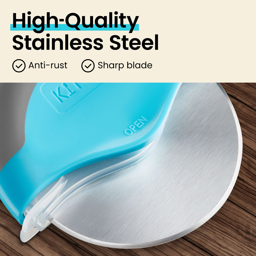 Kitchy Pizza Cutter Wheel with Protective Blade Cover, Ergonomic Pizza Slicer (Blue)
