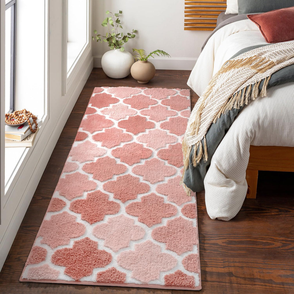 DEXDE Bathroom Rugs Runner 24x47 Long Bath Rug Non Slip Soft Washable Large Bath Mats for Bathroom Bedroom Hallway Kitchen Floor Carpet Modern Boho Decor, Beige