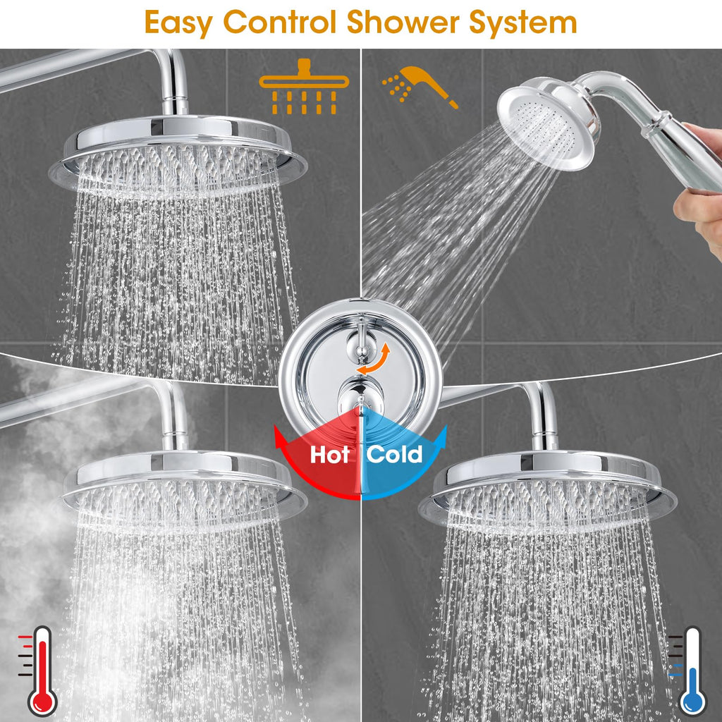 Rainfall Shower Head with Handheld Combo, Brushed Gold Shower System with Balance Pressure Valve, 9 inch Shower Head and Faucet Set, Rain Shower Head with Handheld Spray Wall Mount(B2312-BG)