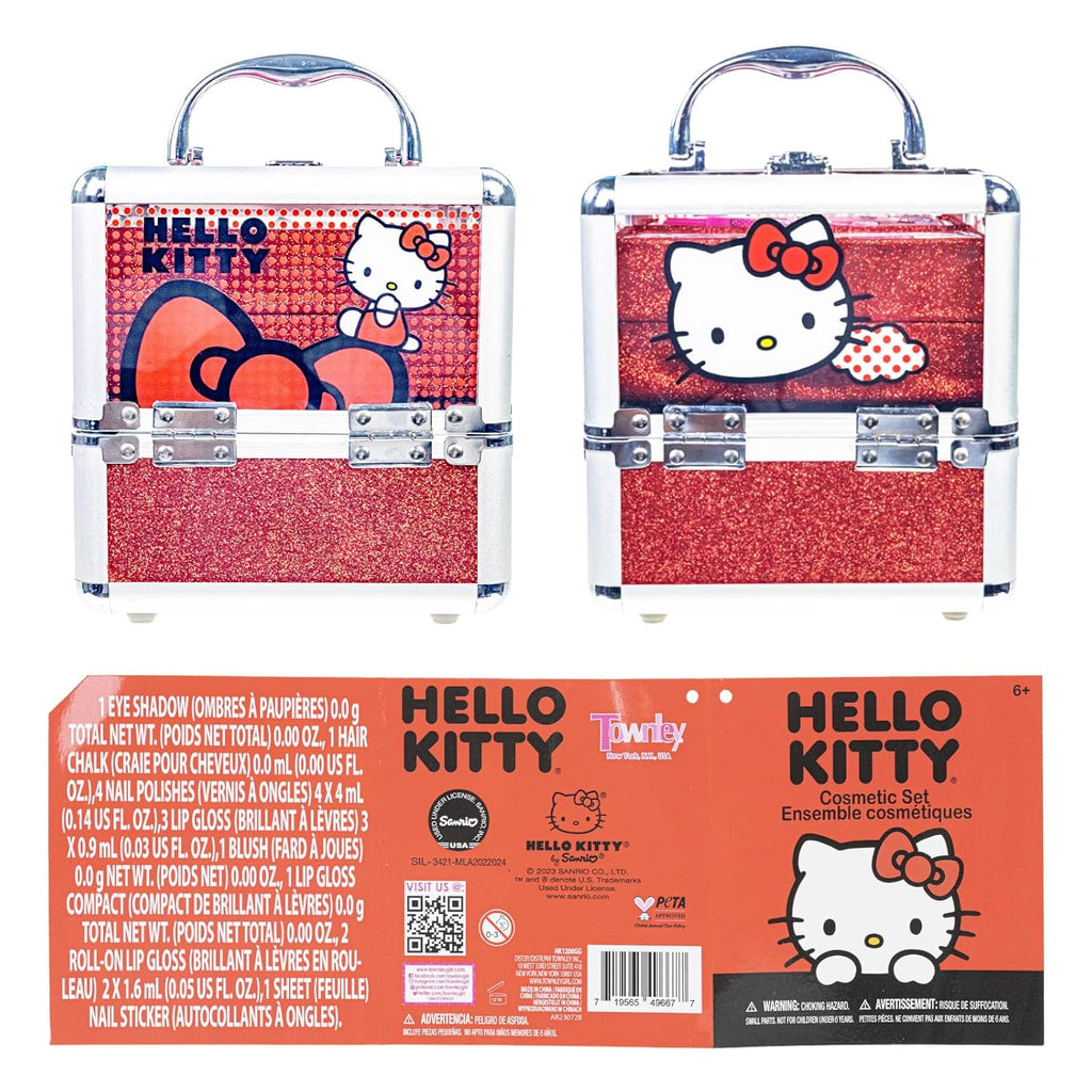 Hello Kitty Train Case Cosmetic Makeup Set Includes Lip Gloss, Eye Shimmer, Nail Polish, Hair Accessories & More! For Girls, Ages 6+ Perfect for Parties & Makeovers by Townley Girl