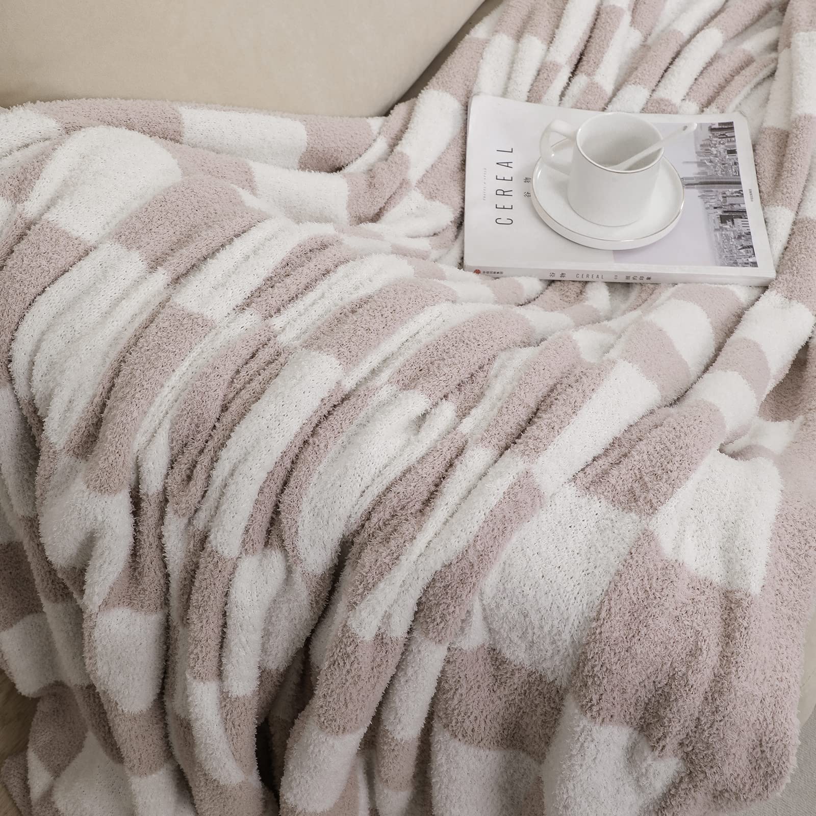 bearberry Fuzzy Checkerboard Grid Throw Blanket Soft Cozy Warm Microfiber All Season Blanket Decor for Couch Sofa Bed Travel Home (Avocado Green, 50''x60'')