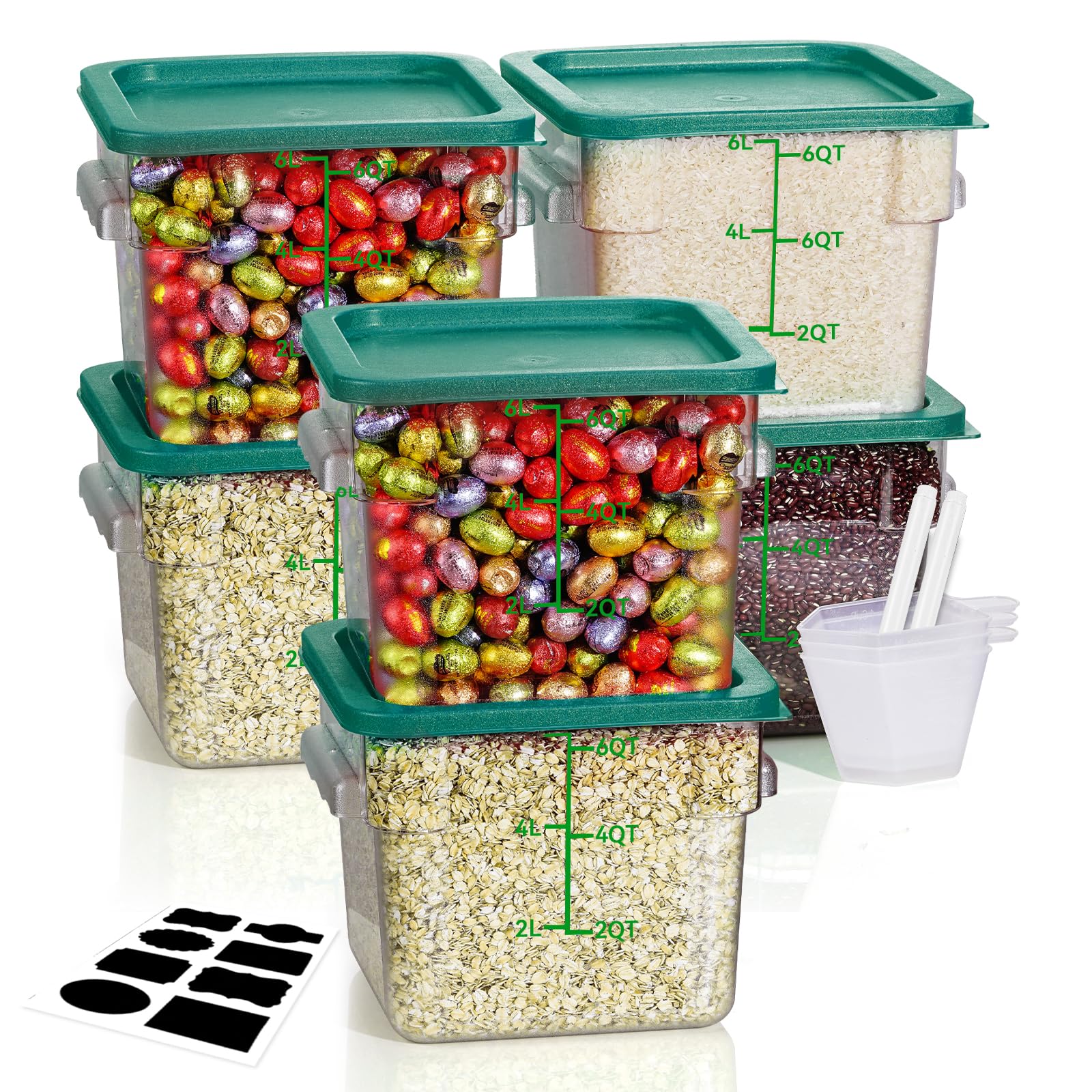 4QT NSF Food Storage Containers: 8 PCS [Food Grade][Hot&Cold Resistant] Commercial Clear Food Storage Containers with Lids for Restaurant Kitchen Proof Dough, Measuring Spoons Included(BPA FREE)