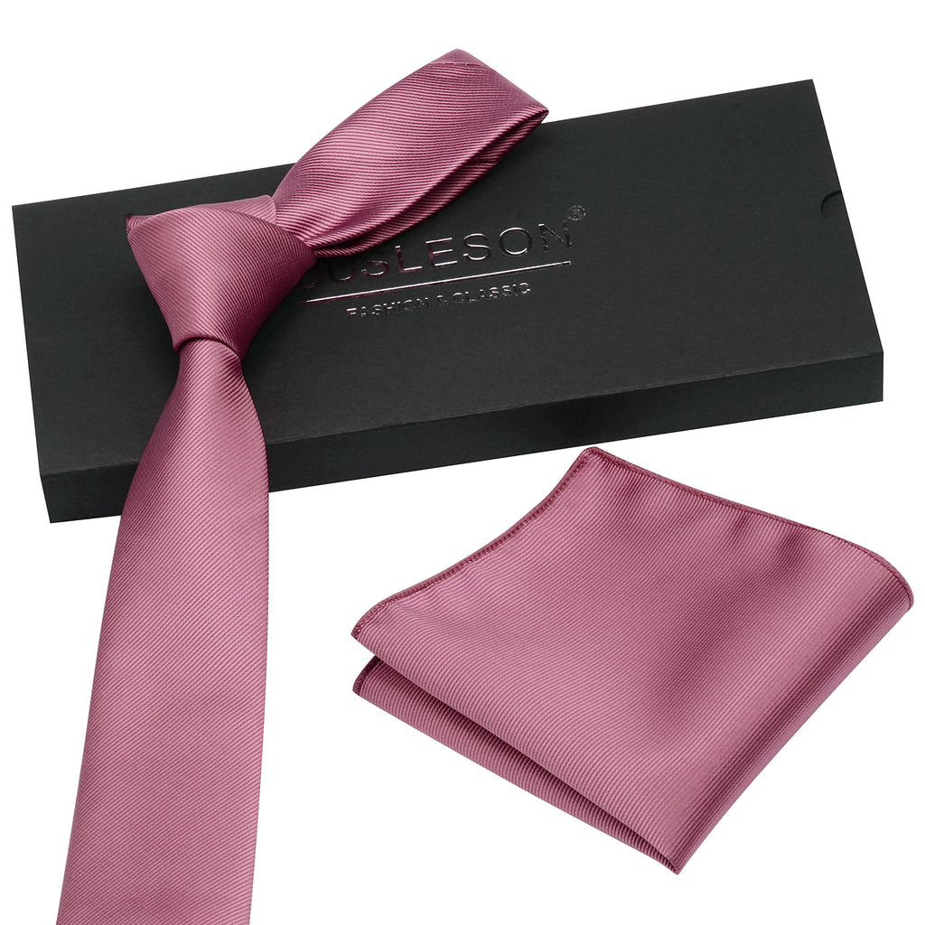 GUSLESON 2.4" Slim Necktie and Handkerchief Set For Men Solid Skinny Tie Set