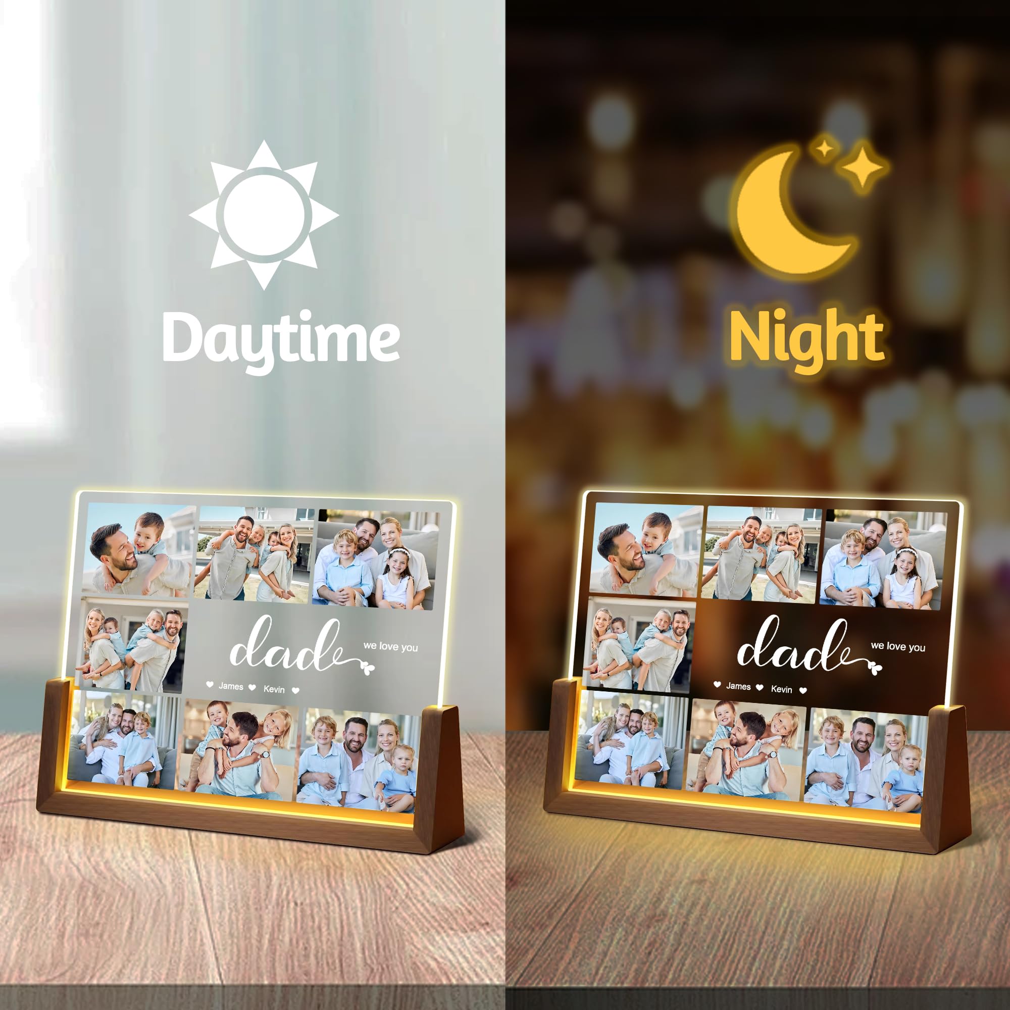 Personalized Fathers Day Birthday Gifts For Daddy Dad From Daughter Son Wife, Custom Acrylic Plaque Light Up Picture Frame, Customized Dad Gifts For Husband Men Papa Fathers Day Christmas