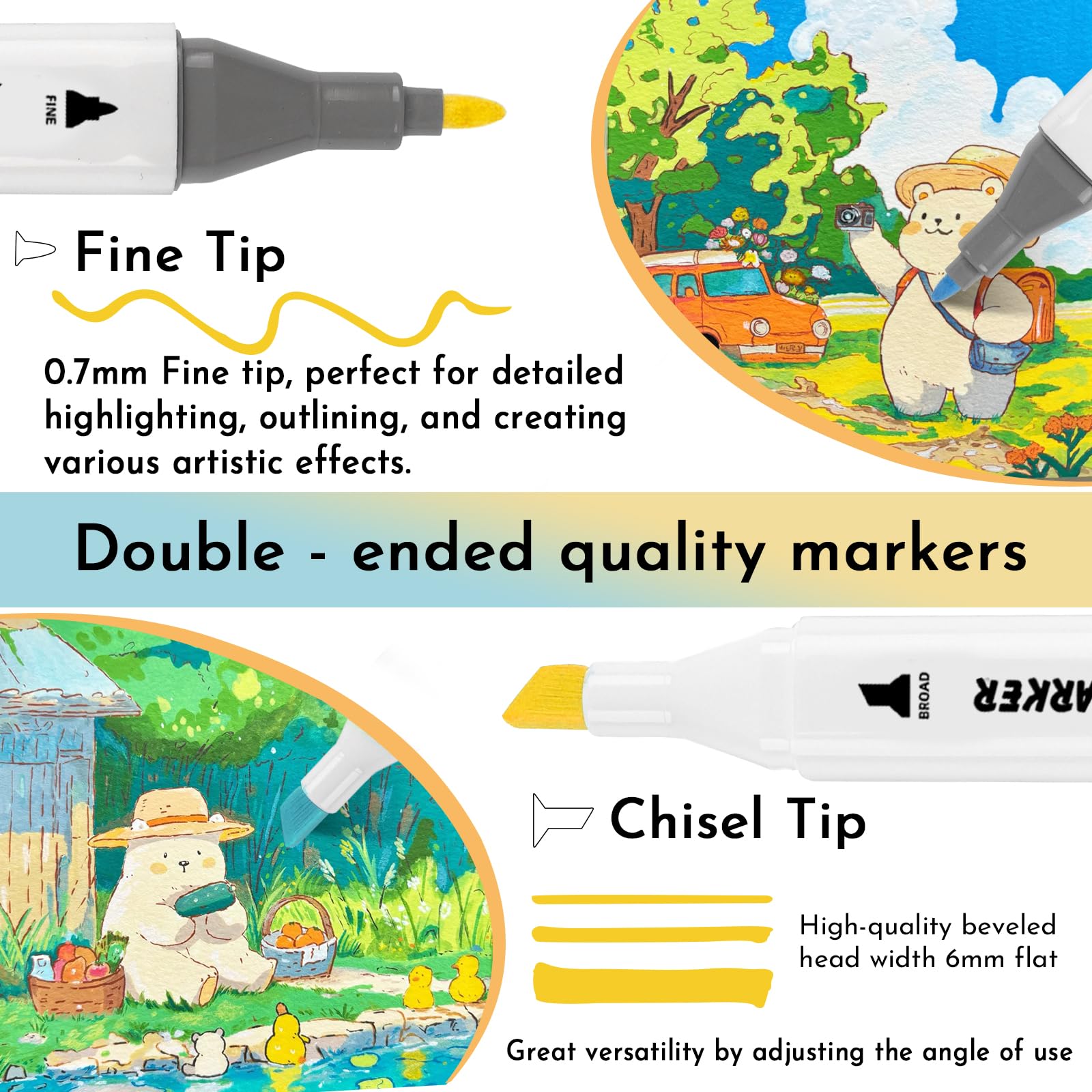 ABEIER Alcohol Markers, 100 Colors Dual Tip - Chisel& Fine, Coloring Markers Perfect for Adults, Ideal For Book Drawing Sketching Painting, Card Making