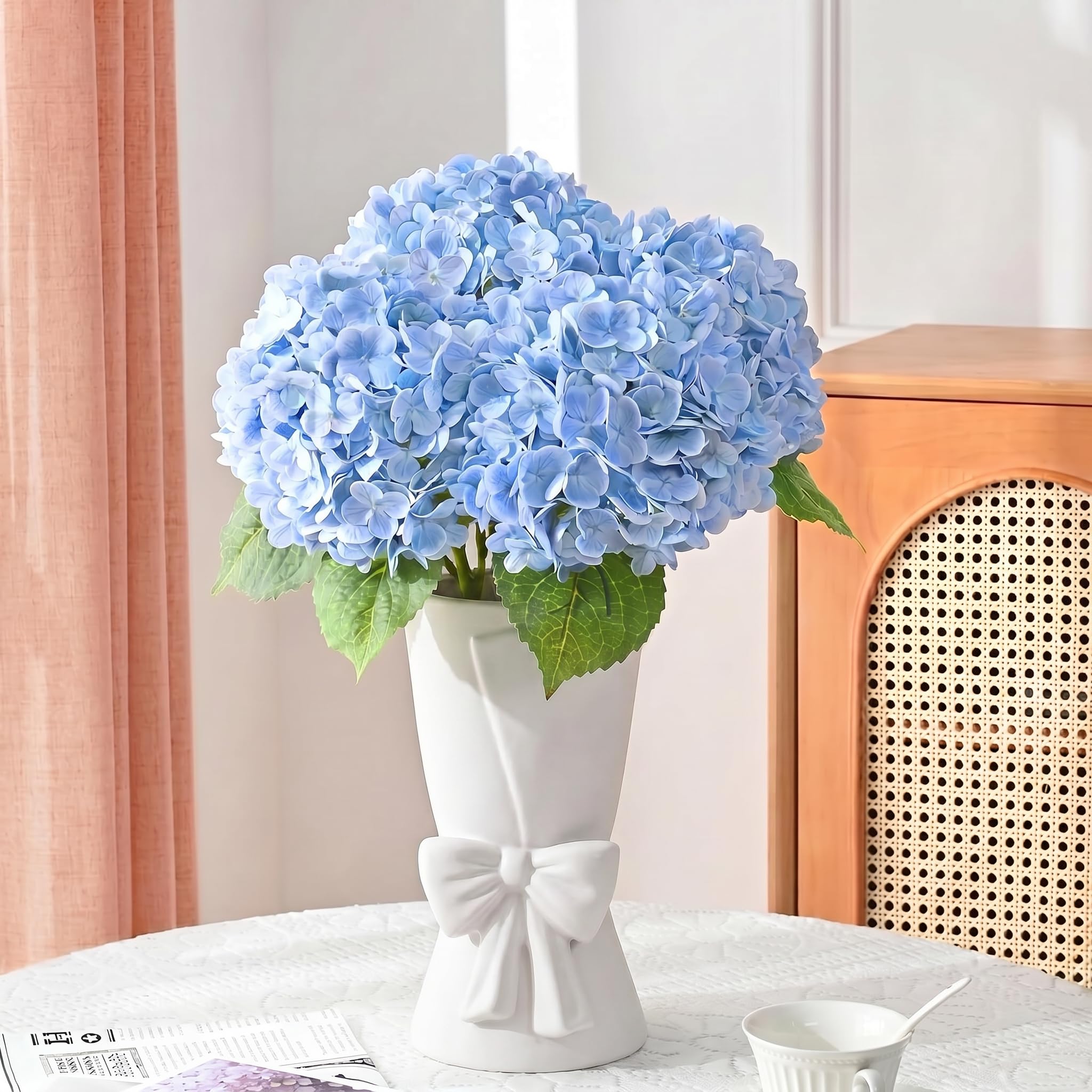 Relexome Beige Ceramic Bow Vase 9.64 in Unique Cute Modern Decorative Bouquet Flower Vases for Home Living Room Table Decor Women Girl Gifts