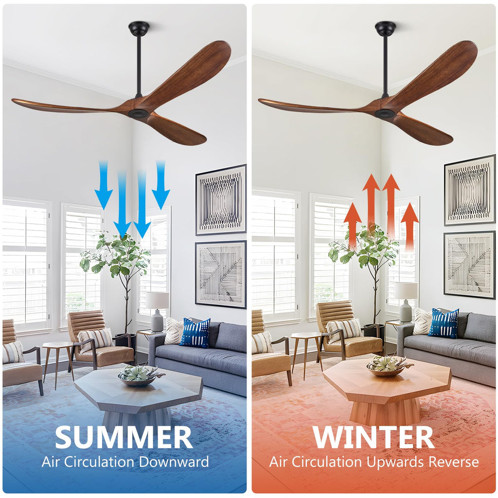 ABZ Ceiling Fans without Lights - 52 Inch Modern Ceiling Fans no Lights with Remote Control, Black 3 Blade Solid Wood Indoor Outdoor Ceiling Fans for Patios Living Room Bedroom