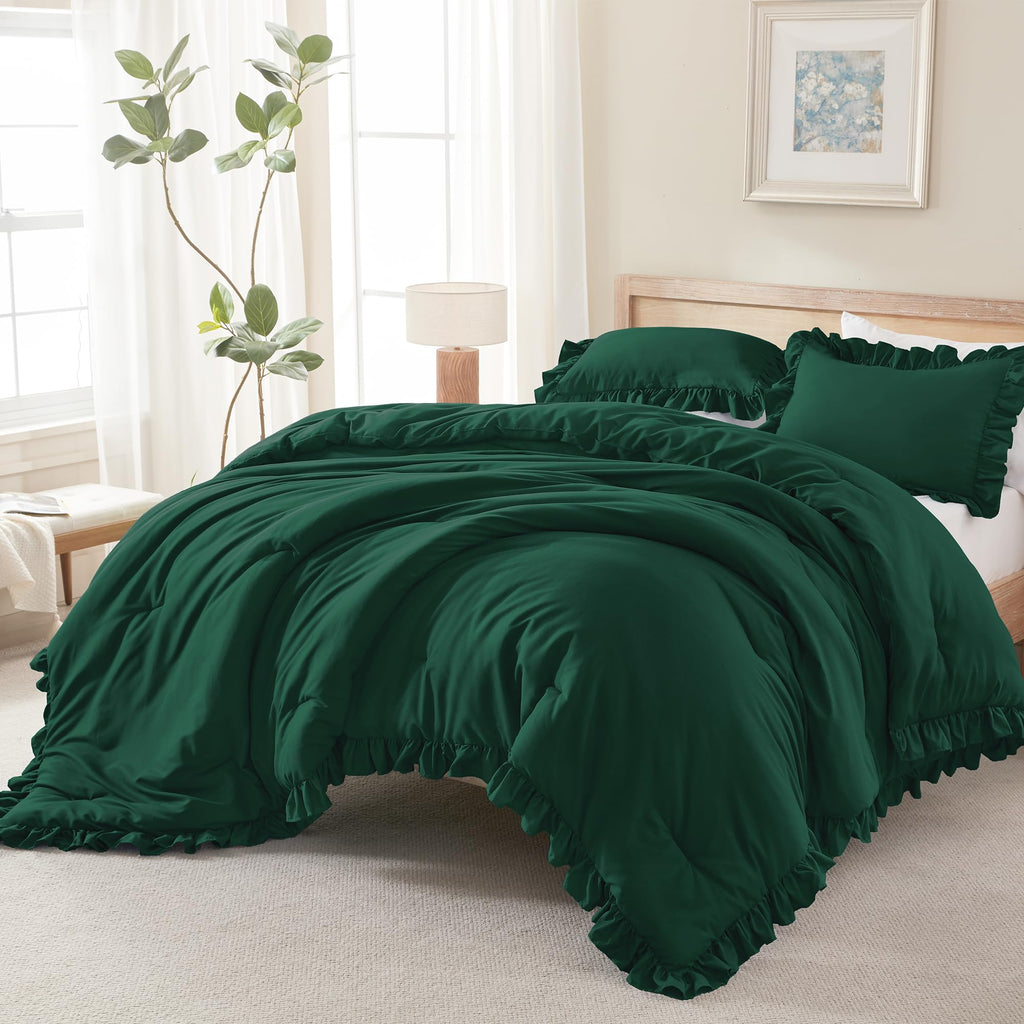 Andency Beige Twin Size Ruffle Comforter, 2 Pieces Farmhouse Shabby Classic Bed Set for Kids, Lighteweight Soft Polyester Bedding Set for Girls(1 Ruffle Comforter and 1 Pillowcase)