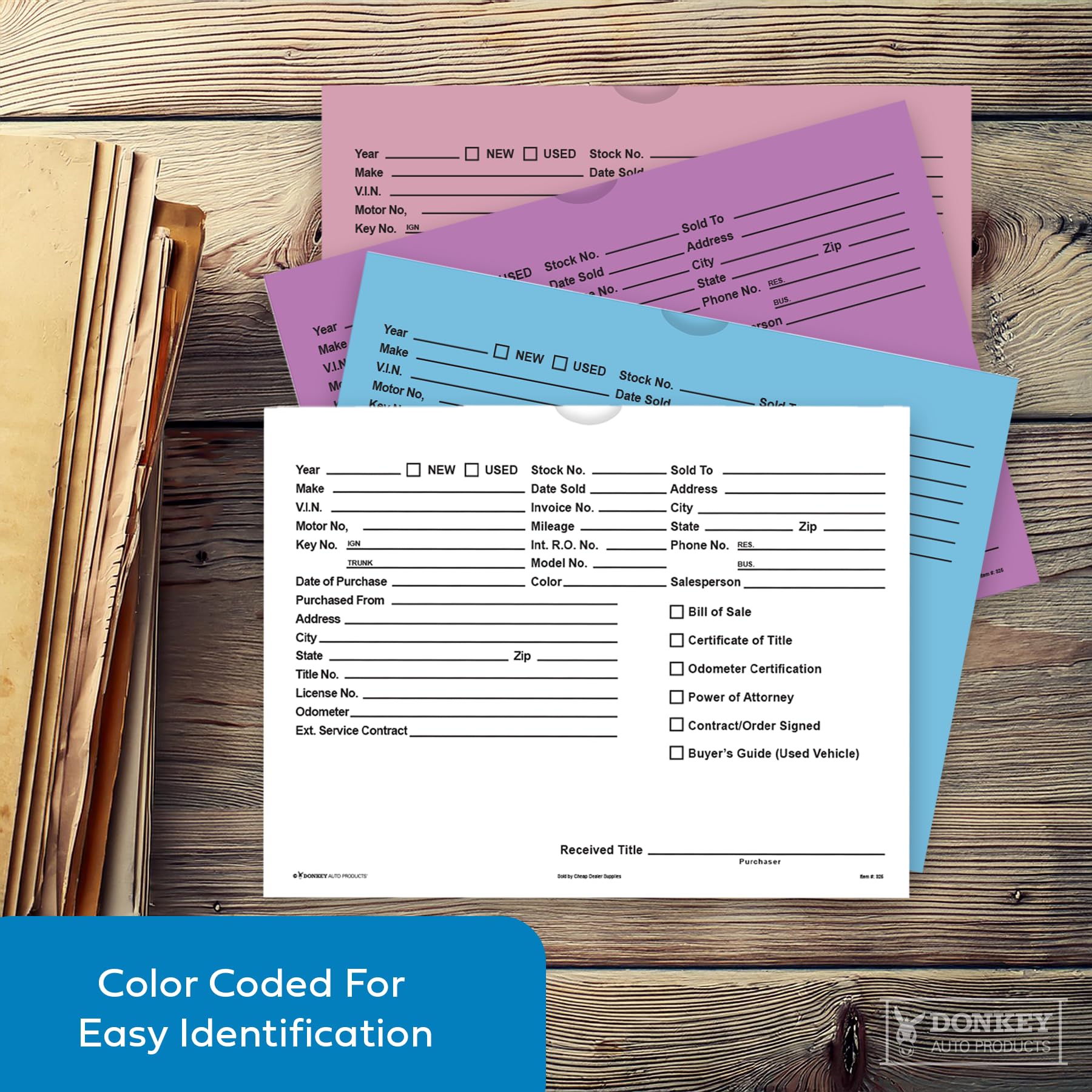 Printed Vehicle Deal Envelopes 9x12 Deal Jackets (100 shrink wrapped) (Blue)