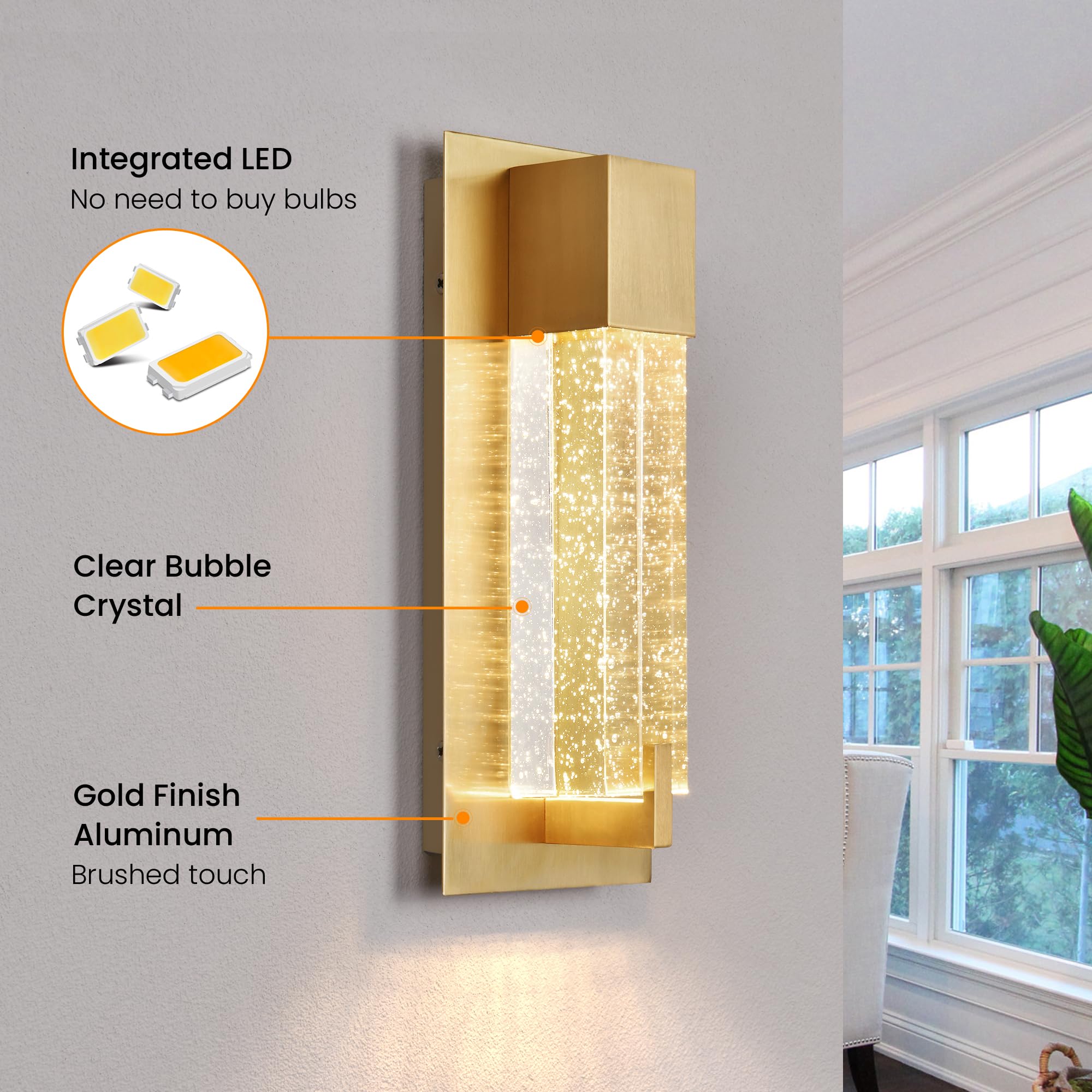 WOSHITU LED Wall Sconce Light: 11 Inch Gold Modern Sconces Wall Lighting 3000K Dimmable Crystal Wall Lamps Indoor Bathroom Sconce Wall Mount Light Fixtures for Living Room/Bedroom/Hallway