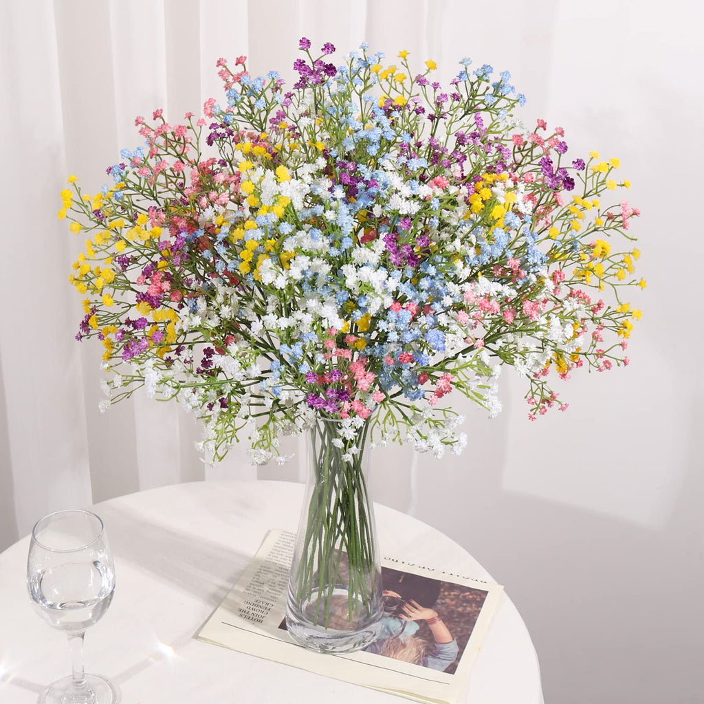 15 PCS Babys Breath Artificial Flowers Fake Babys Breath Flowers Artificial Bulk Blue Gypsophila Bouquets Real Touch Faux Flowers for Wedding Floral Arrangement Party Home Decoration