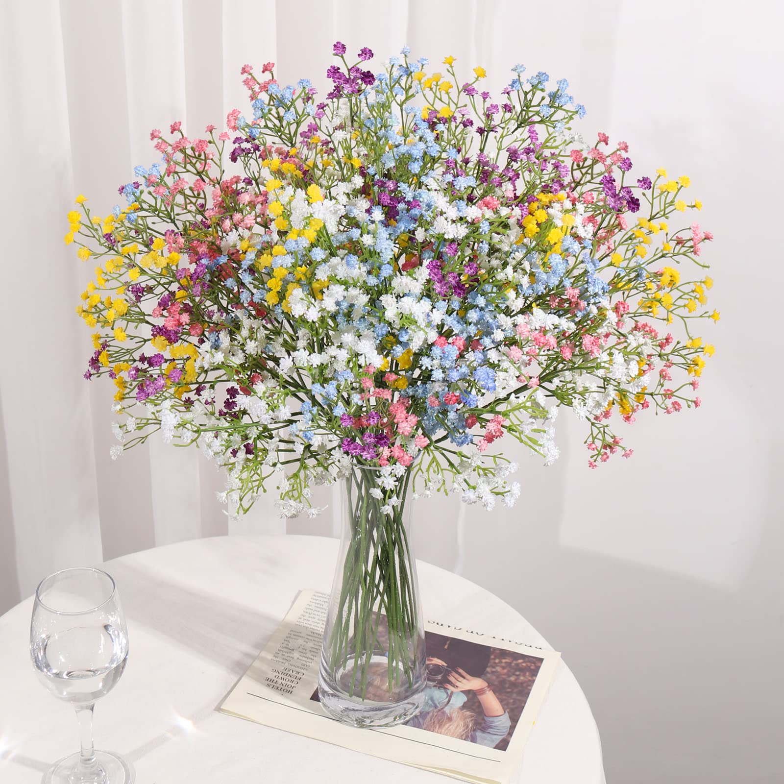 15 PCS Babys Breath Artificial Flowers Fake Babys Breath Flowers Artificial Bulk Blue Gypsophila Bouquets Real Touch Faux Flowers for Wedding Floral Arrangement Party Home Decoration