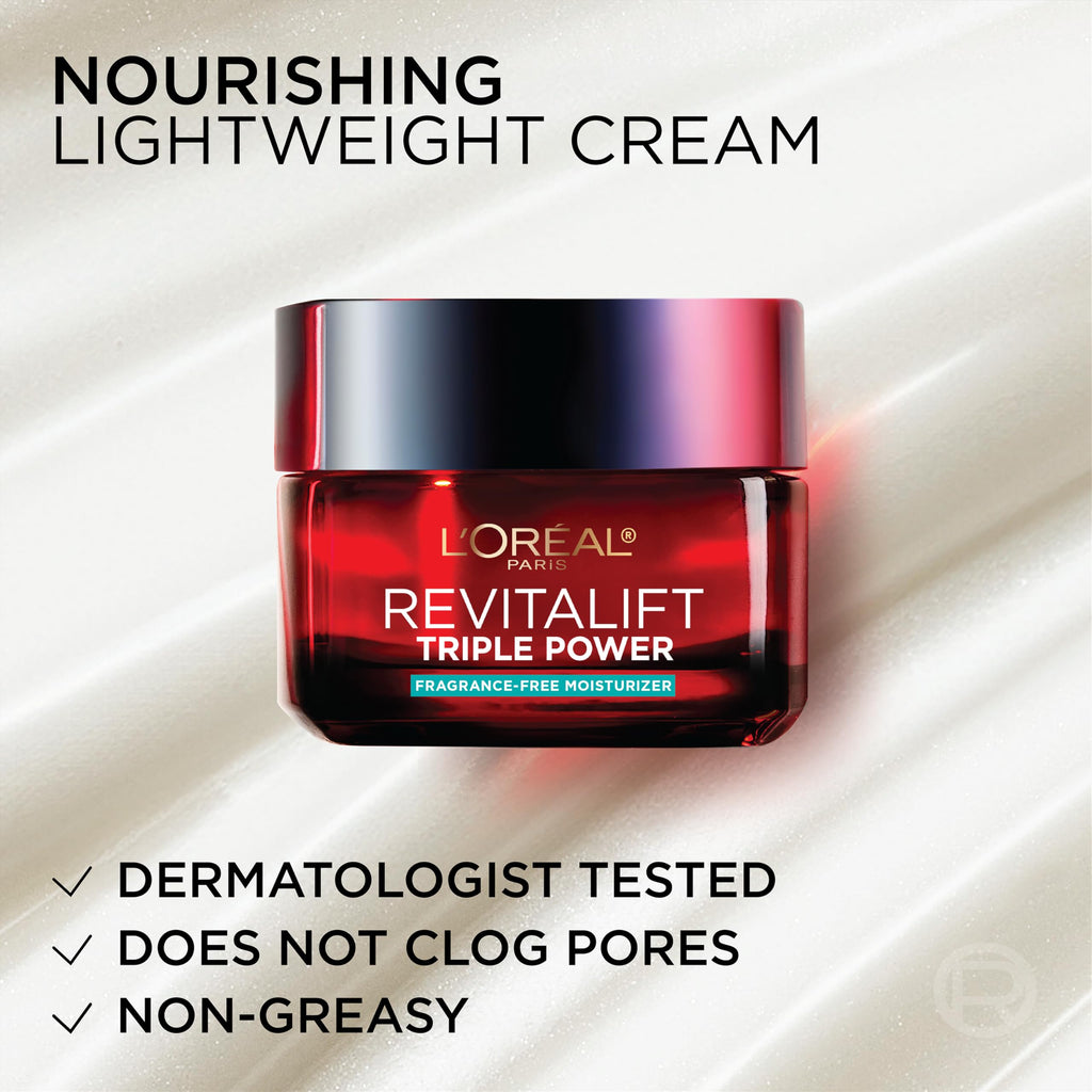 L'Oreal Paris Revitalift Triple Power Anti-Aging Face Moisturizer, Pro Retinol, Hyaluronic Acid & Vitamin C to Reduce Wrinkles, Firm & Brighten Skin, 2.55 Oz
