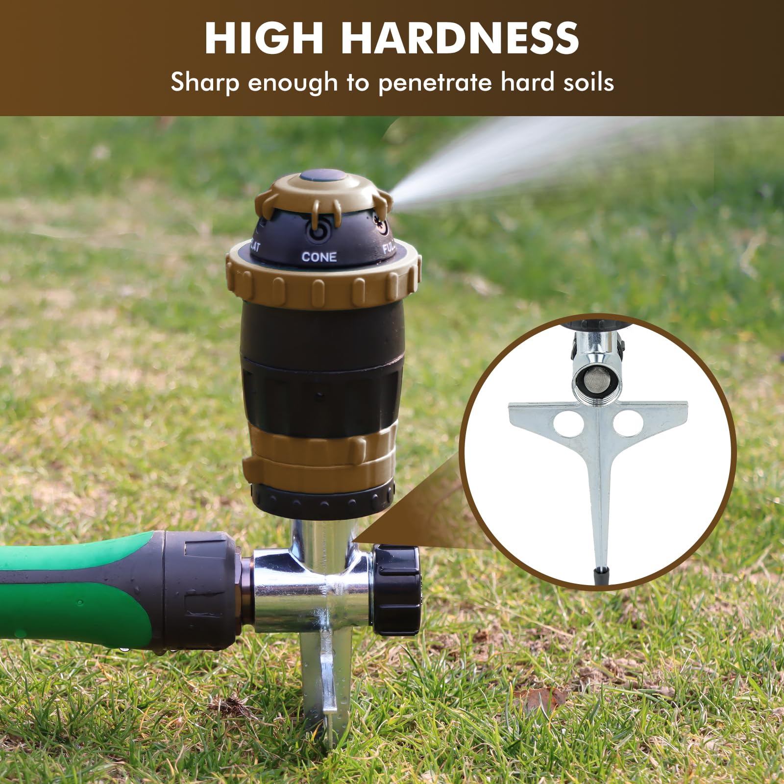 RESTMO Gear Drive Sprinkler with Metal Spike Base, 5-Pattern Heavy Duty Gardening Watering System, Multi-Adjustable Lawn Sprinkle for Garden Plant, Flower Bed and Large Yard Area Watering, Gray