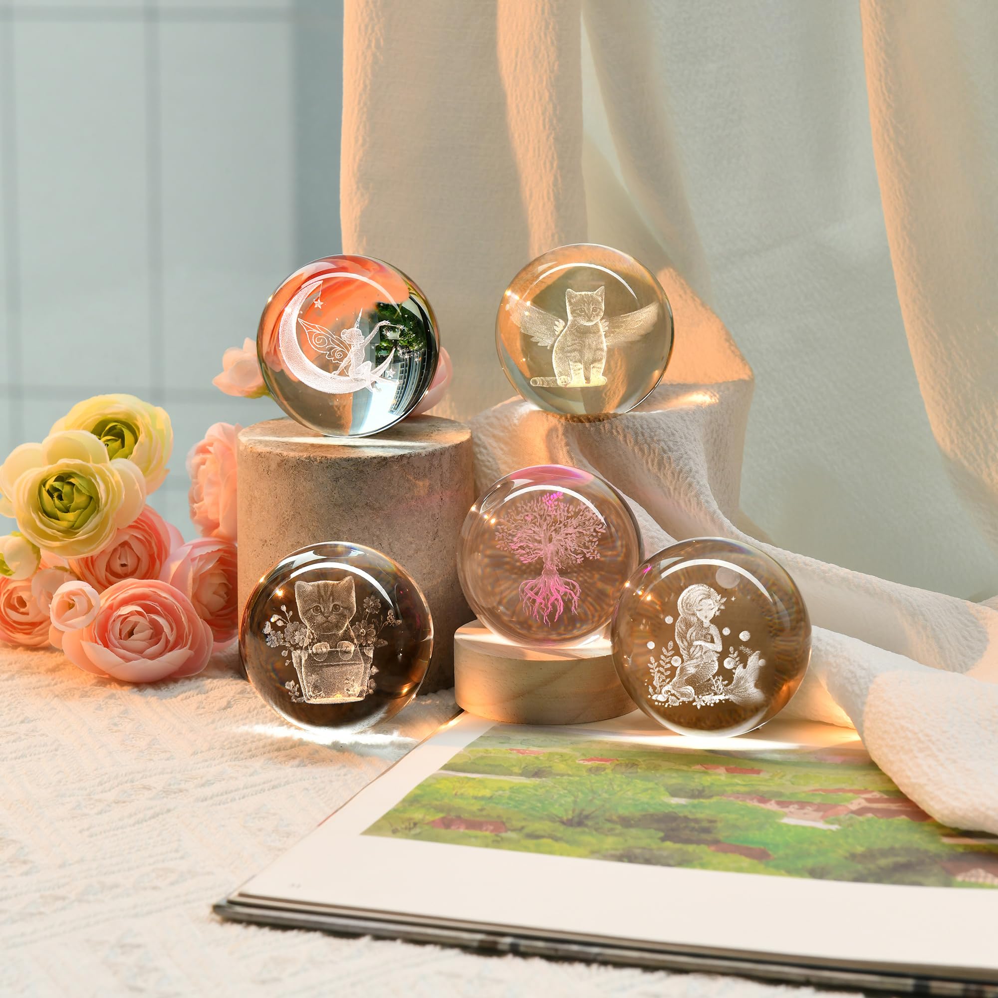 IFOLAINA Butterfly Crystal Ball Gifts Ideas for Girlfriend Wife Mom Couple Her Bithday Mothers Day 3D Butterfly on Sunflower Night Light Decorative Globes Room Decor