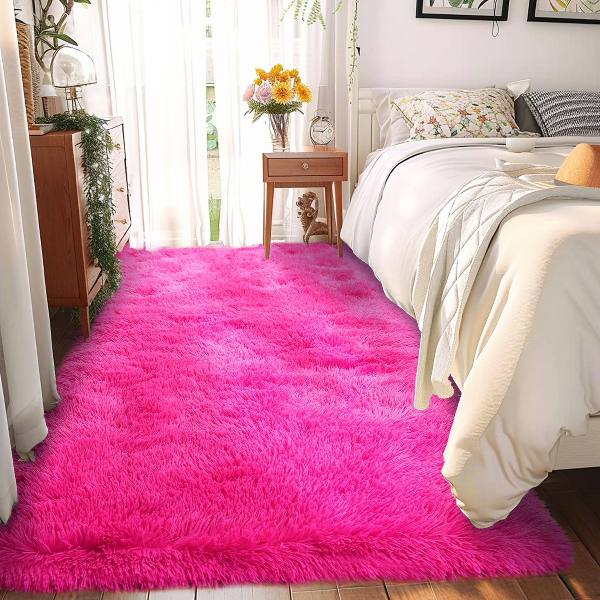 Awaytail Fluffy Rug Washable 2x3 Feet, Pure Black Desk Chair Rug Non-Slip, Super Soft Kids Rug for Boys Nursery Dorm Decor