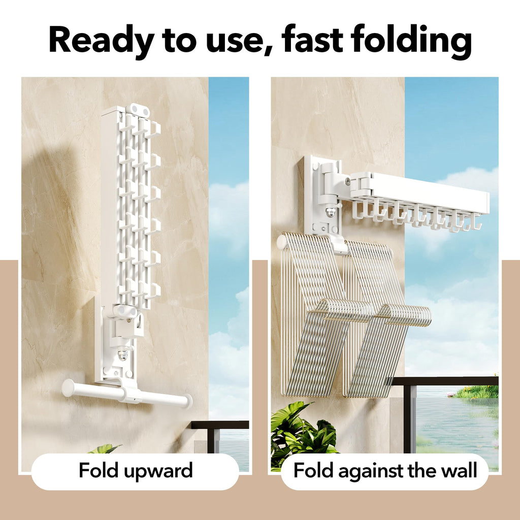 HEILAIYI Clothes Drying Rack for Laundry,Wall Mounted Clothes Hanger Rack,Folding,Retractable,Collapsible(J Shape Hooks)