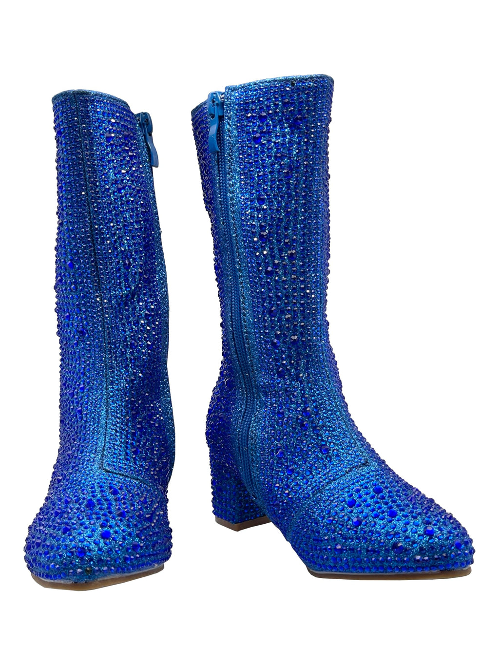ABSOLEX Girl's Rhinestone Round Toe Knee High Chunky Low Heel Boot