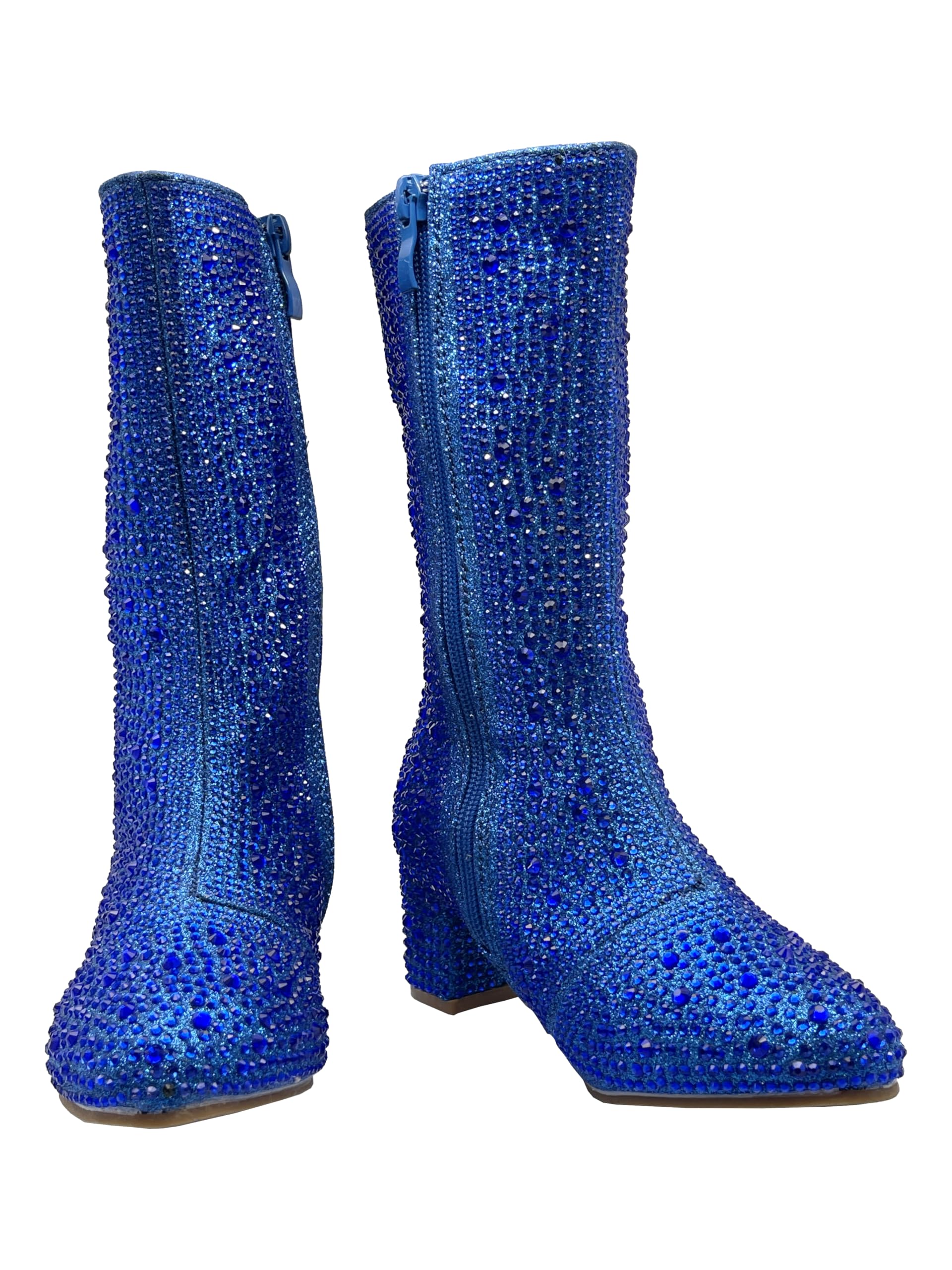 ABSOLEX Girl's Rhinestone Round Toe Knee High Chunky Low Heel Boot