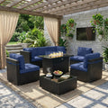 LayinSun 7 Pieces Outdoor Patio Furniture Set with 44" Fire Pit Table Rattan Sectional Sofa Conversation Sets
