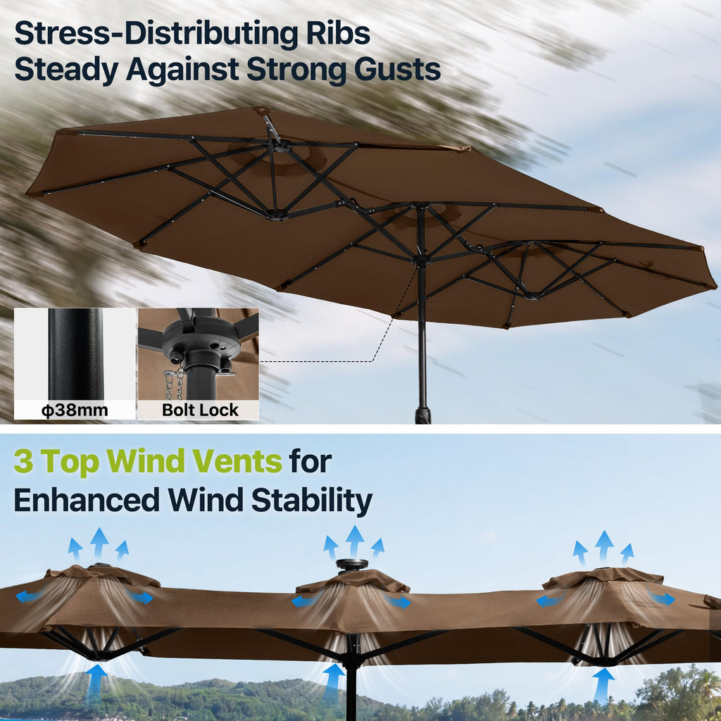 FREE SOLDIER 13ft Patio Umbrella Double Sided Outdoor Umbrella for Patio Table Umbrella with Solar lights for Garden Yard Pool (Beige)