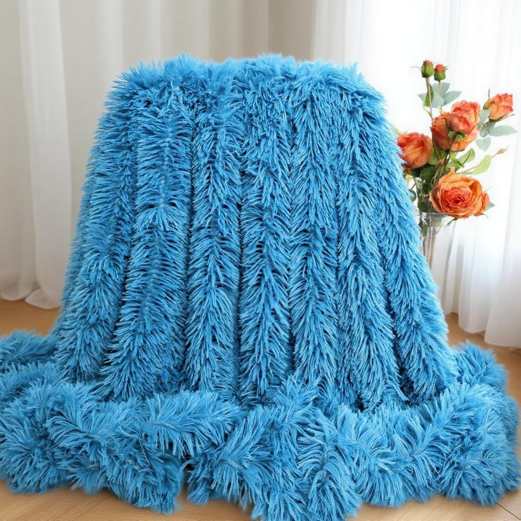 Plush Super Soft Blanket Bedding Sofa Cover Furry Fuzzy Fur Warm Throw Qulit Cozy Couch Blanket for Winter (51"x63", Black)