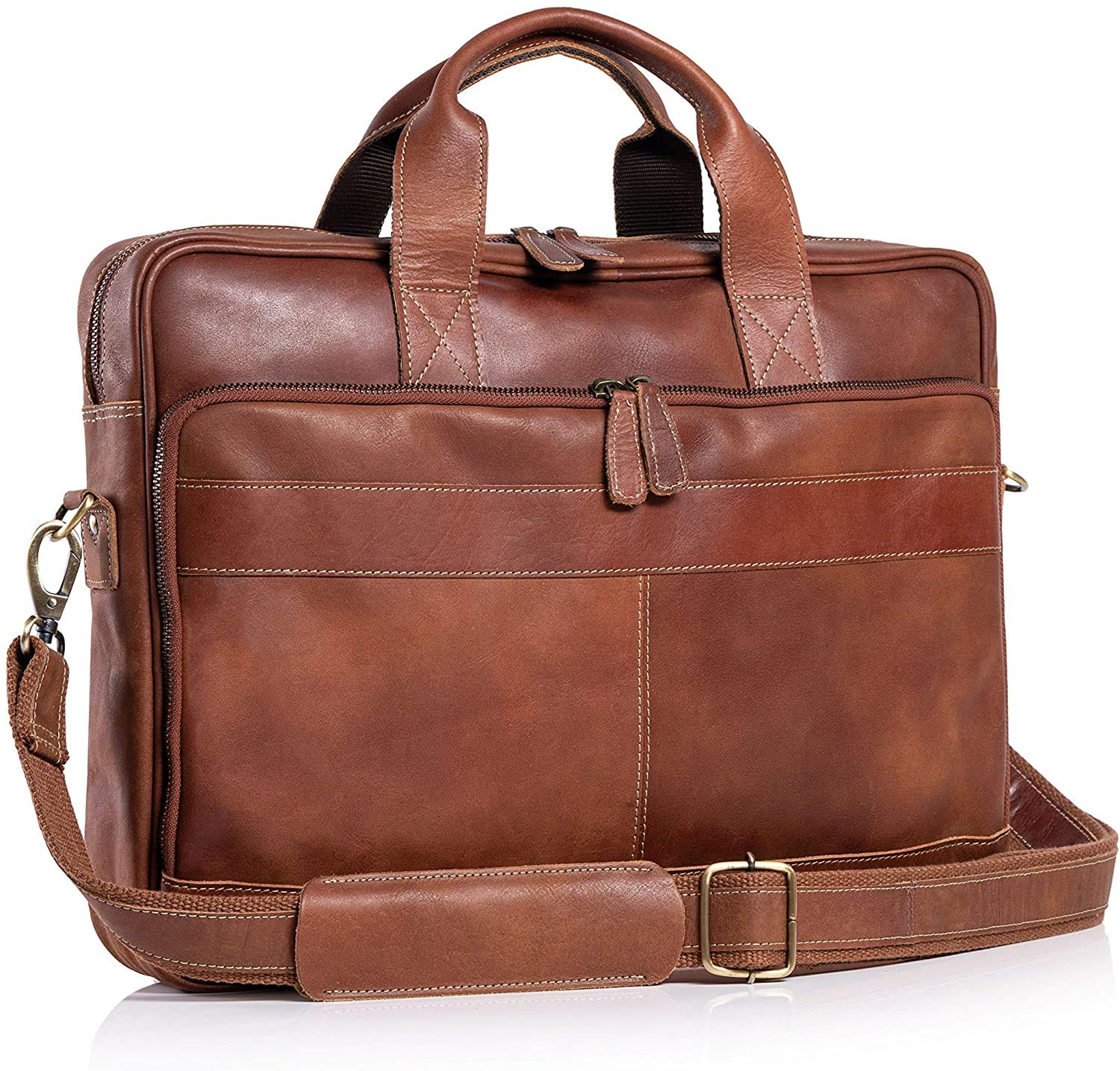 Leather briefcase 18 Inch Laptop Messenger Bags for Men and Women Best Office briefcase Satchel Bag (Black)