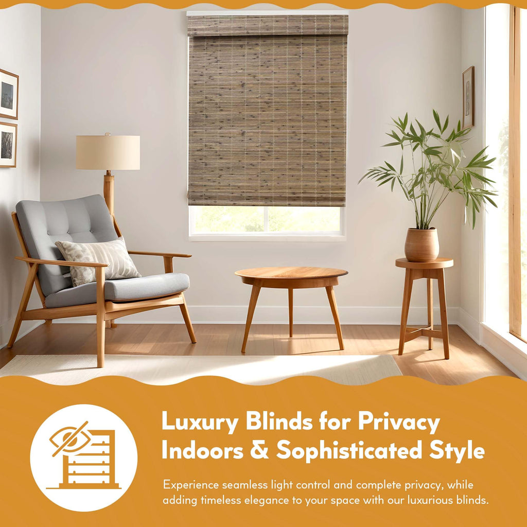 Radiance Cordless Bamboo Roman Shades for Windows - Flatstick Bamboo Blinds for Semi-Private Light Control - Easy to Lift & Fold Up Window Shades - Cocoa - 23 in. W x 64 in. L - (2216300E)