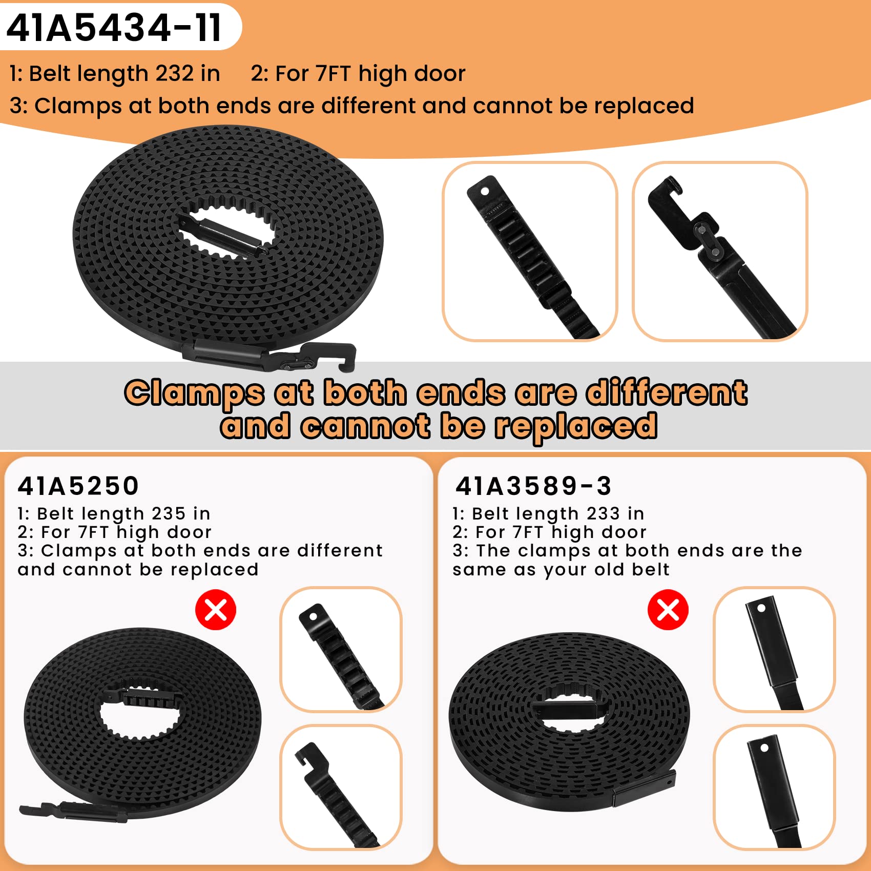 Vanesa 41A5250 Belt for 7 Ft High Garage Door, 237" Garage Door Opener Belt Compatible with liftmaster Chamberlain Garage Door Opener Models HD920EV WD822KD 248739 248754 HD900D HD520EV