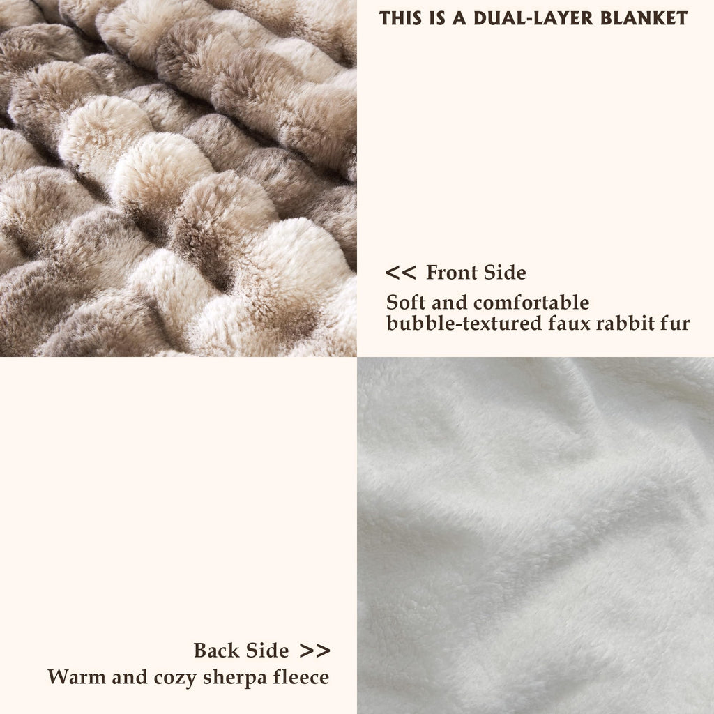 50x60 Inches Ultra-Soft Fuzzy Faux Fur Plush Throw Blanket - Thick, Warm Sherpa for Couch, Sofa, Bedroom, Camping - Decorative Blanket for Cozy Warmth, Bubble Grey