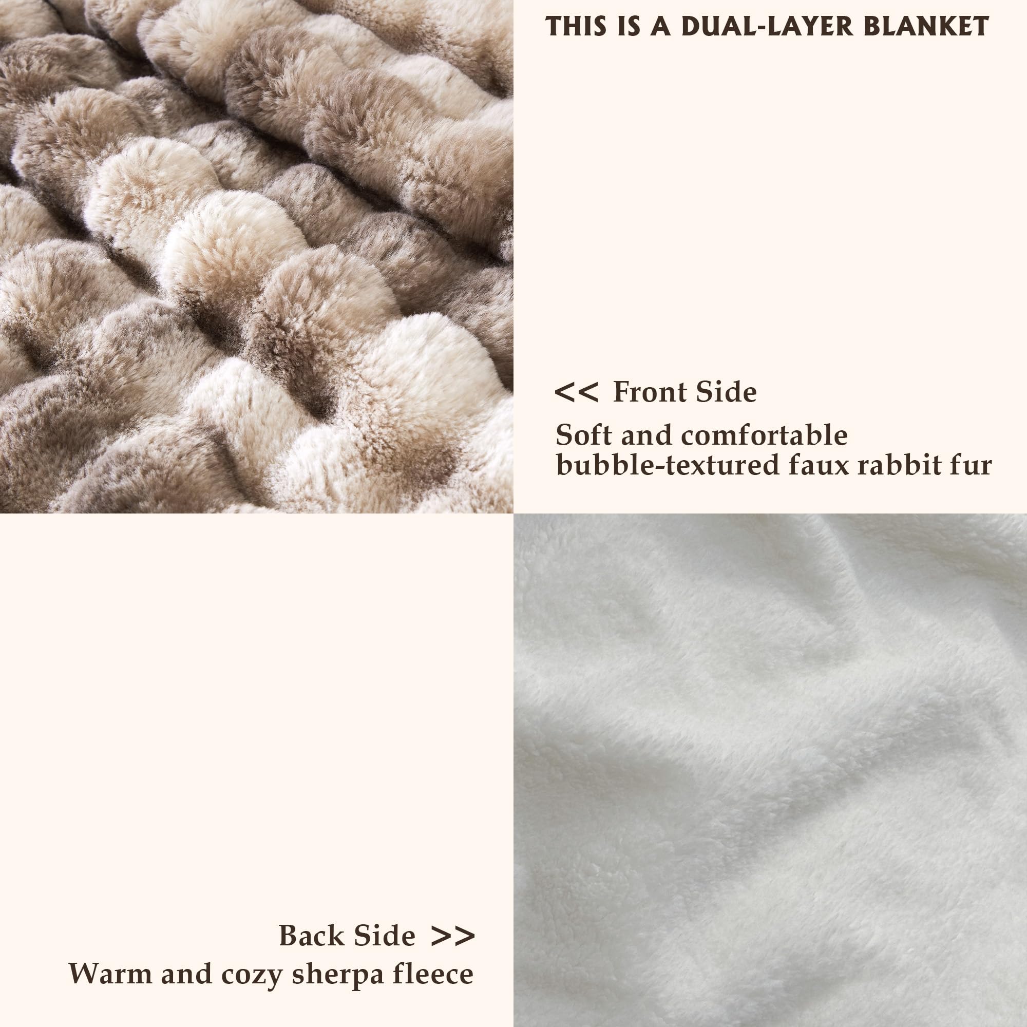 50x60 Inches Ultra-Soft Fuzzy Faux Fur Plush Throw Blanket - Thick, Warm Sherpa for Couch, Sofa, Bedroom, Camping - Decorative Blanket for Cozy Warmth, Bubble Grey