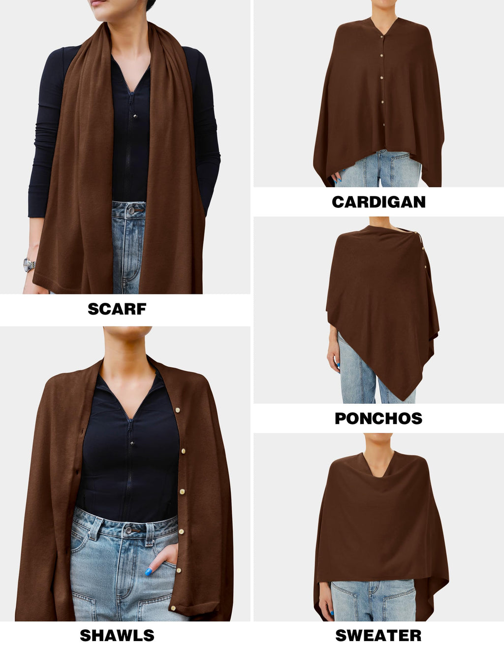 PULI Women's Versatile Knitted Shawls Scarf Poncho Sweater with Buttons Lightweight Spring Summer Fall Wraps