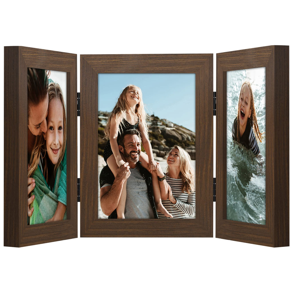Americanflat Hinged 4x6 Picture Frame with Shatter-Resistant Glass - Double Picture Frames with Engineered Wood - Signature Collection - Photo Frame for Tabletop Display - Black