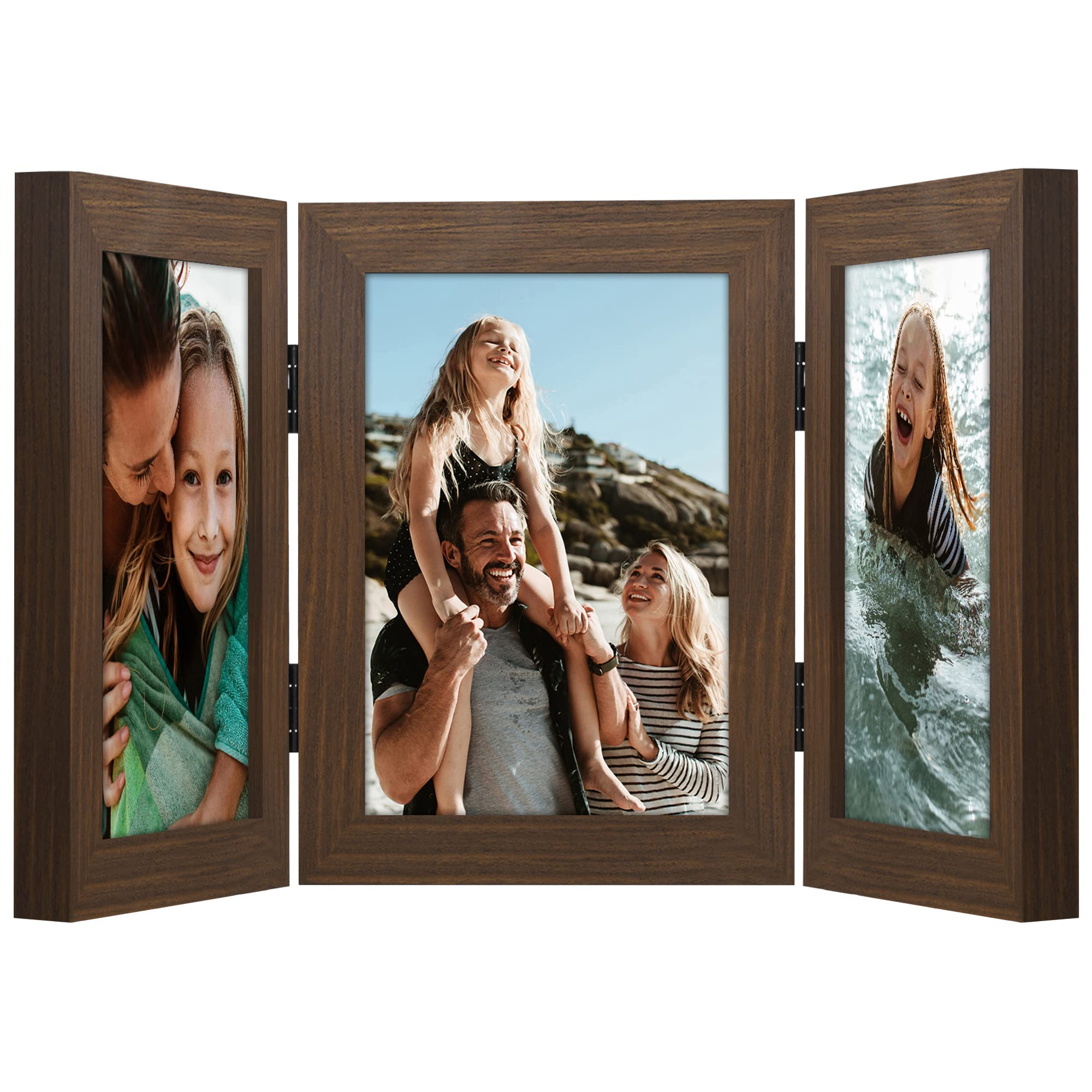 Americanflat Hinged 4x6 Picture Frame with Shatter-Resistant Glass - Double Picture Frames with Engineered Wood - Signature Collection - Photo Frame for Tabletop Display - Black