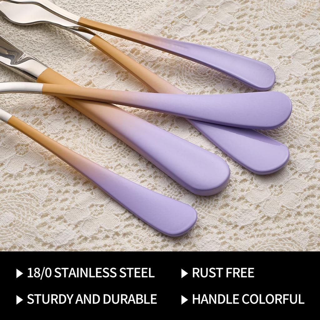 20-Pieces Blac and Pink Silverware Sets for 4,Pink Handle Stainless Steel Cutlery Set, Include Forks Spoons and Knives Set, Dishwasher Safe Utensil Sets for Home Restaurant