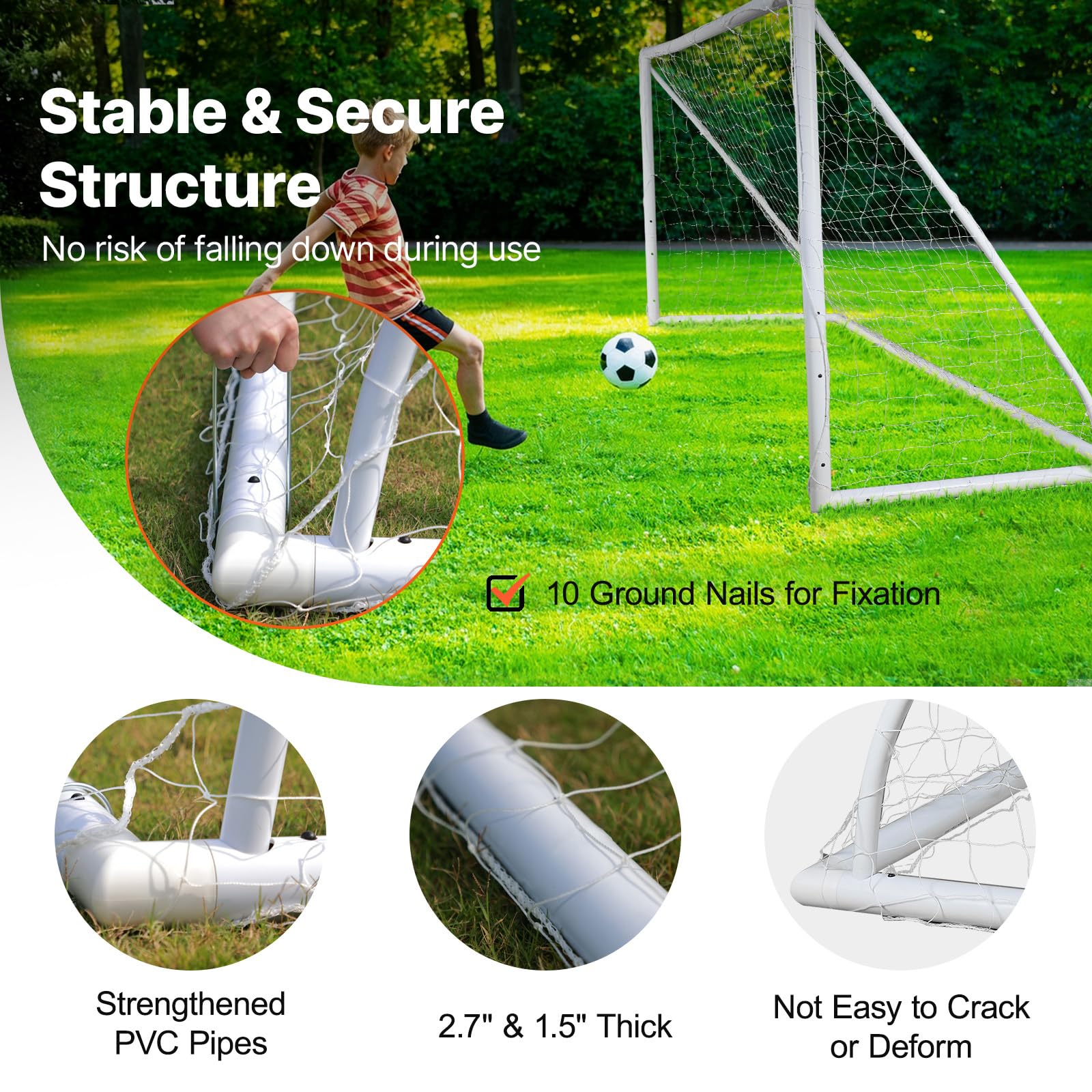 VEVOR Portable Soccer Goal, 12 x 6 ft Large Practice Soccer Net, Steel Fiberglass Structure Training Goal Set with Carry Bag, All-Weather Outdoor Use, for Backyards, Parks, School Fields