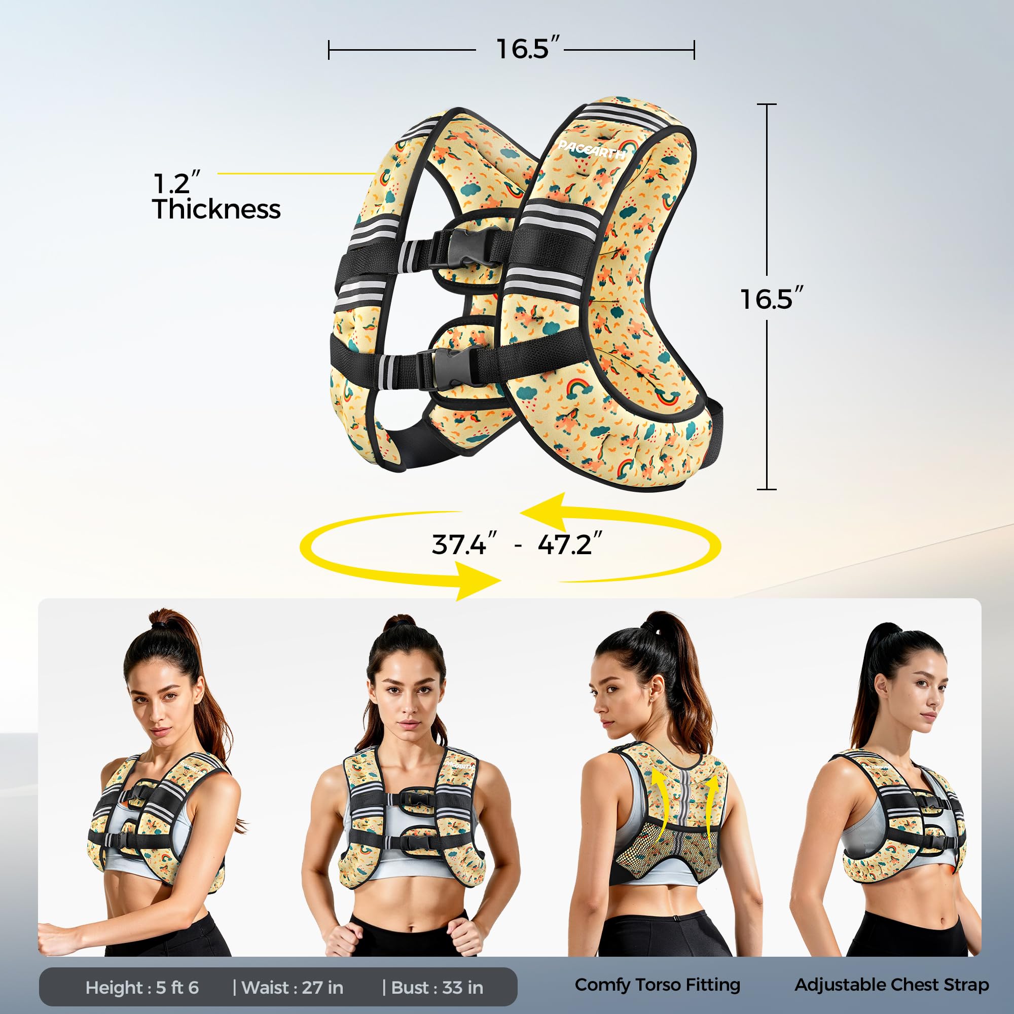 PACEARTH Weighted Vest,6lb/8lb/10lb/12lb/16lb/20lb/25lb/30lb Weight Vest with Reflective Stripe, Body Weight Vests for Women, Men, Weight Loss Workout, Strength Training, Running, Walking, Jogging
