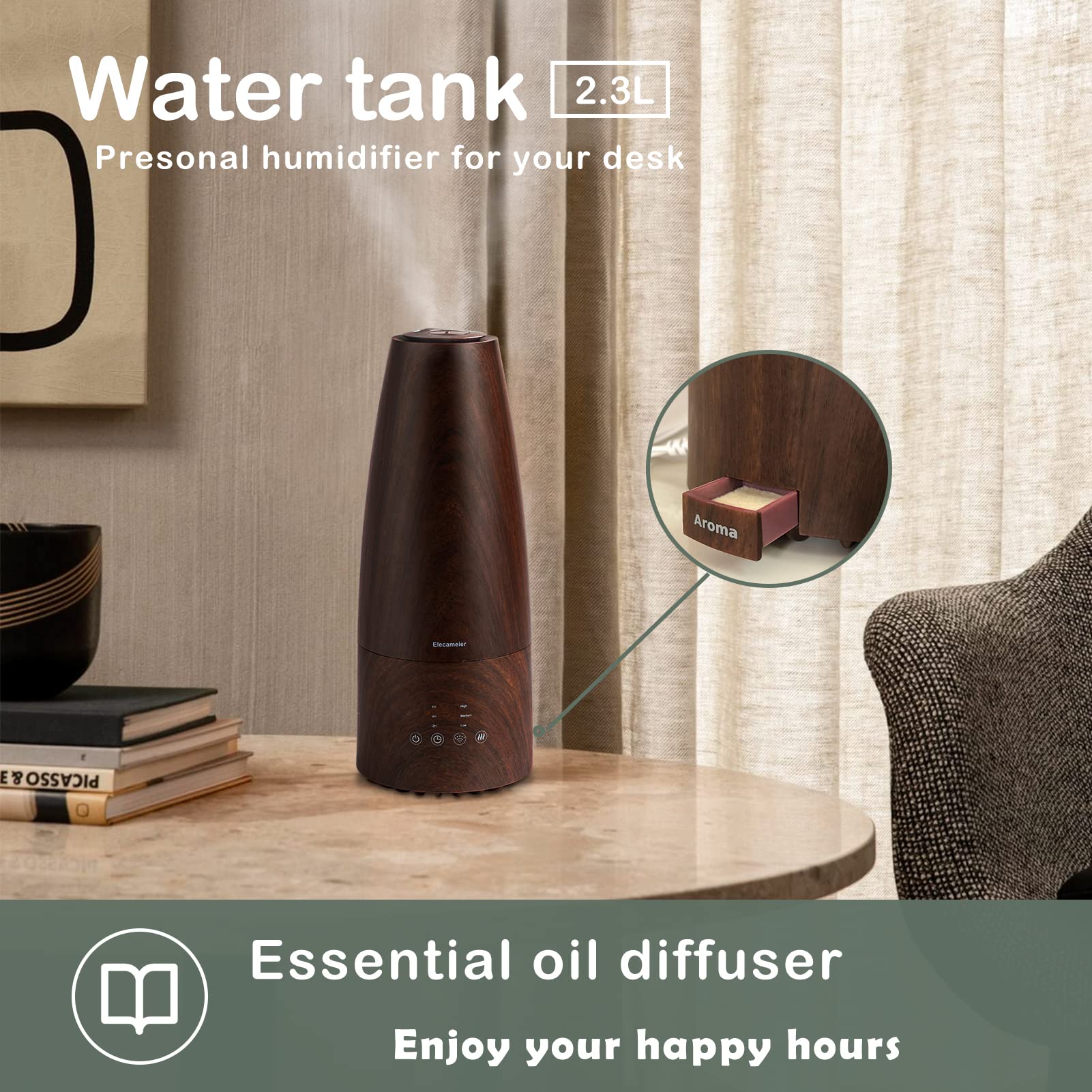 Warm and Cool Mist Humidifier for Home/Bedroom with Remote Control 2.3L Smart Air Humidifier for Desk/Office/Bedroom 25dB Whisper Quiet with Auto Shut off