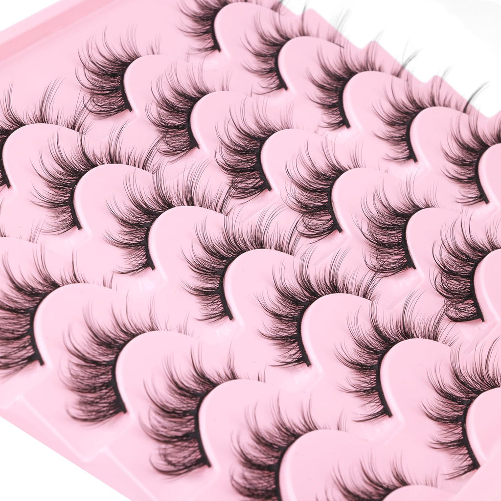 False Lashes Natural Look Wispy Eyelashes Manga Korean Spiky 16mm Short Faux Mink Eyelashes Cat Eye Natural Fake Eyelashes Strip Lashes Pack 14 Pairs