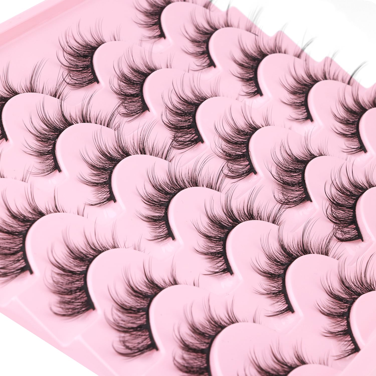 False Lashes Natural Look Wispy Eyelashes Manga Korean Spiky 16mm Short Faux Mink Eyelashes Cat Eye Natural Fake Eyelashes Strip Lashes Pack 14 Pairs