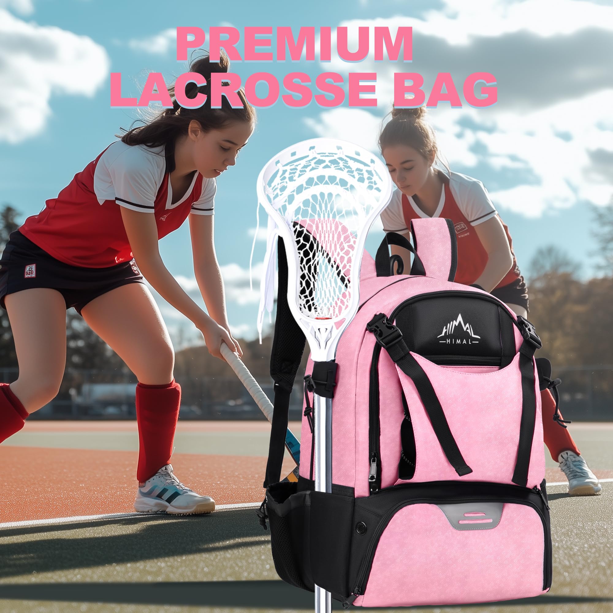 GoHimal Lacrosse Bag Extra Large Lacrosse Backpack with Tow Stick Holder