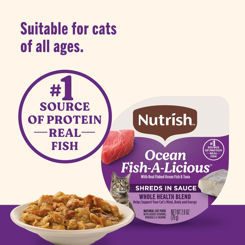 Nutrish Grain Free Wet Cat Food Ocean Fish-A-Licious Whole Health Blend with Real Flaked Ocean Fish & Tuna in Sauce, 2.8 oz. Cup (Rachael Ray) (Pack of 12)
