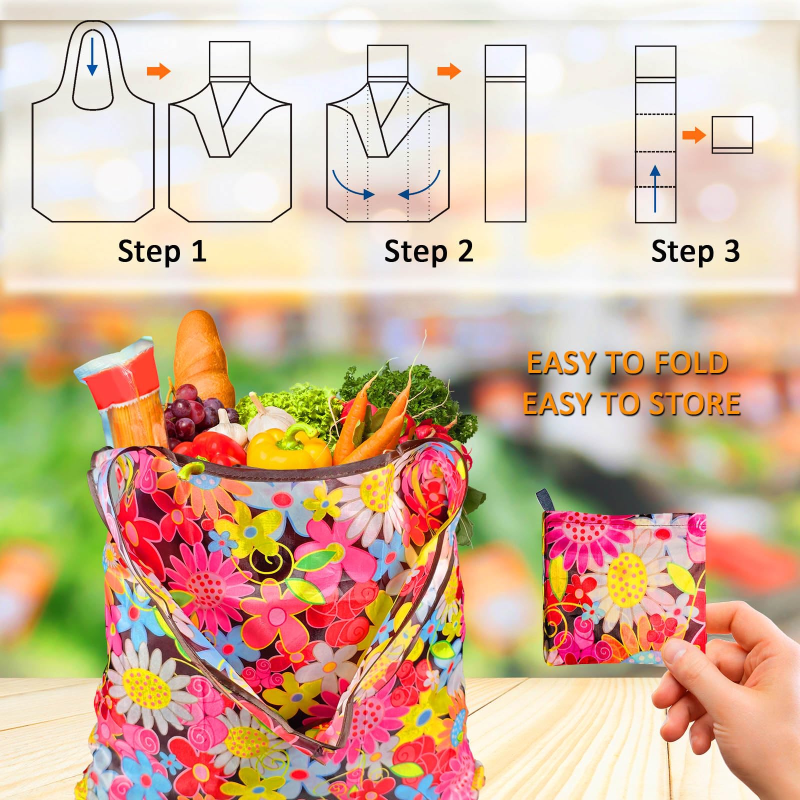 Bolsas de compras reutilizables para comestibles, paquete de 4 de 50 libras bolsas plegables grandes y lavables para mercado, compactas para un fácil almacenamiento, bolsas de tela ligeras y