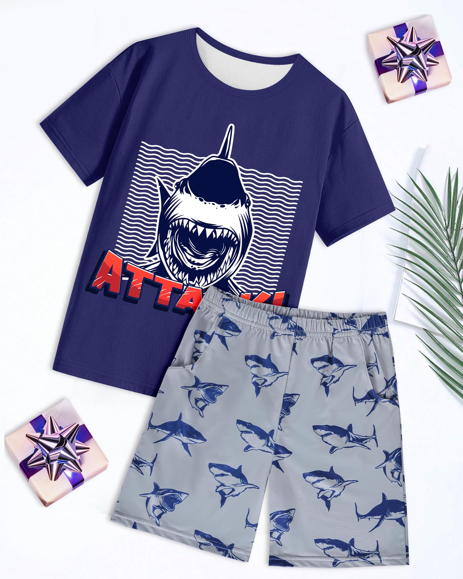 Fiodrimy Boys Pajamas Big Boys Summer PJs Set 2 Piece Kid Short Sleeve Sleepwear Nightwear Size 8-14