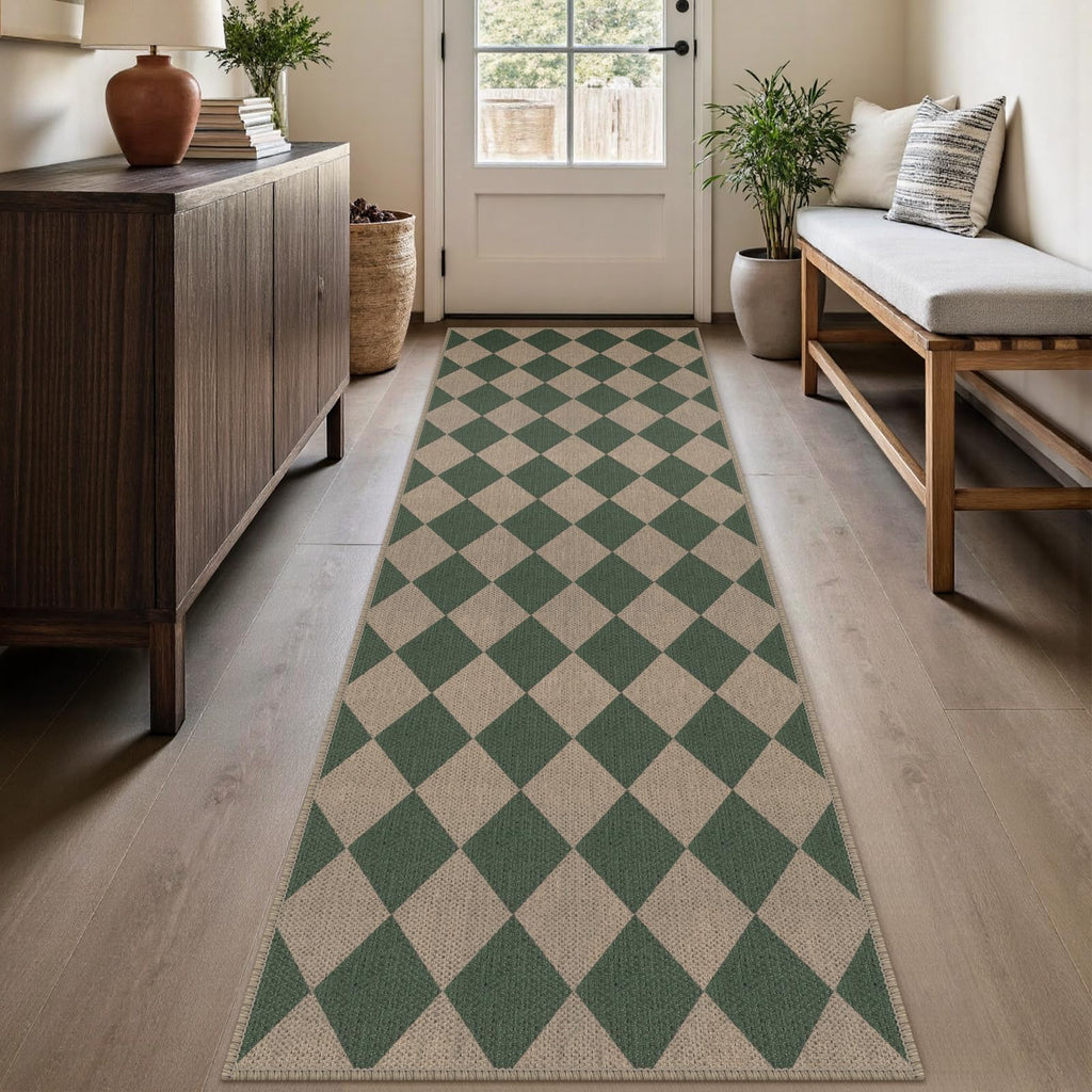 Rugalia Easy Jute Checkered Entryway Rug, 2x3 Black Modern Indoor Outdoor Doormat, Washable Non-Slip Neutral Small Kitchen Rug Farmhouse Diamond Throw Rugs for Entrance Bedroom Bathroom