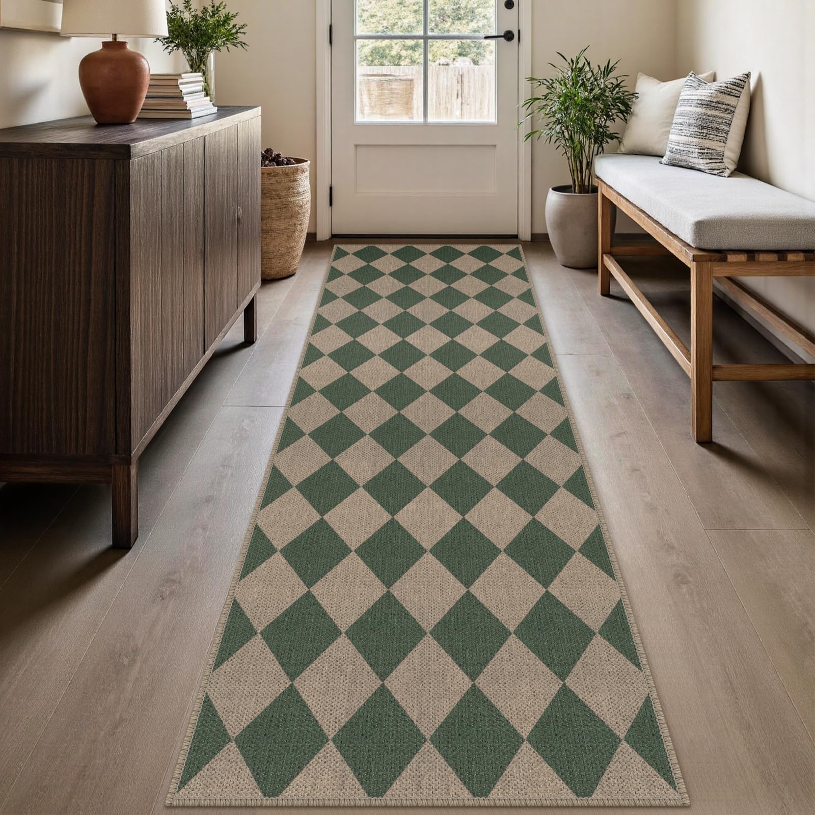 Rugalia Easy Jute Checkered Entryway Rug, 2x3 Black Modern Indoor Outdoor Doormat, Washable Non-Slip Neutral Small Kitchen Rug Farmhouse Diamond Throw Rugs for Entrance Bedroom Bathroom