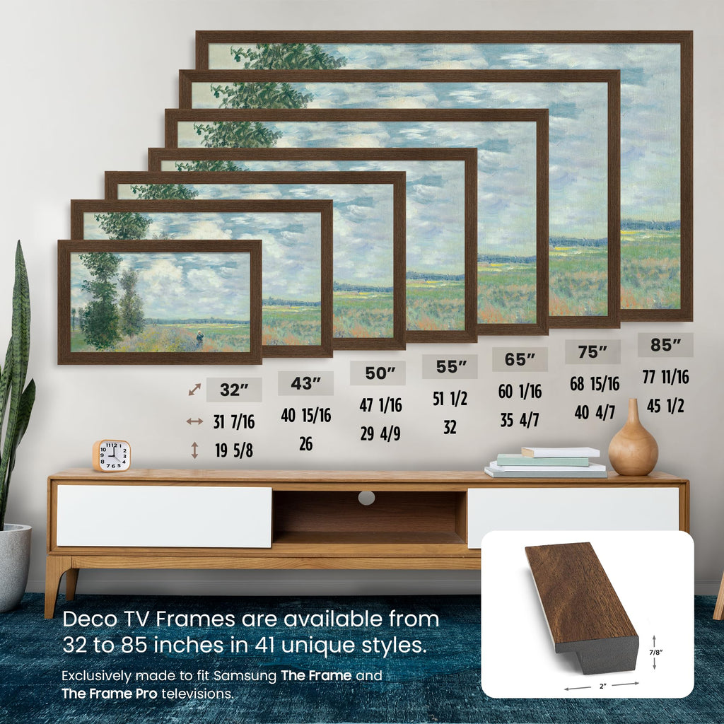 Museum Walnut 3" Color Chip Slim Deco TV Frame (32",43",50",55",65",75",85") Compatible ONLY with Samsung The Frame and Pro TVs (Fits 2021-2026, LS03A,LS03B,LS03C,LS03D,LS03FA,LS03FW)