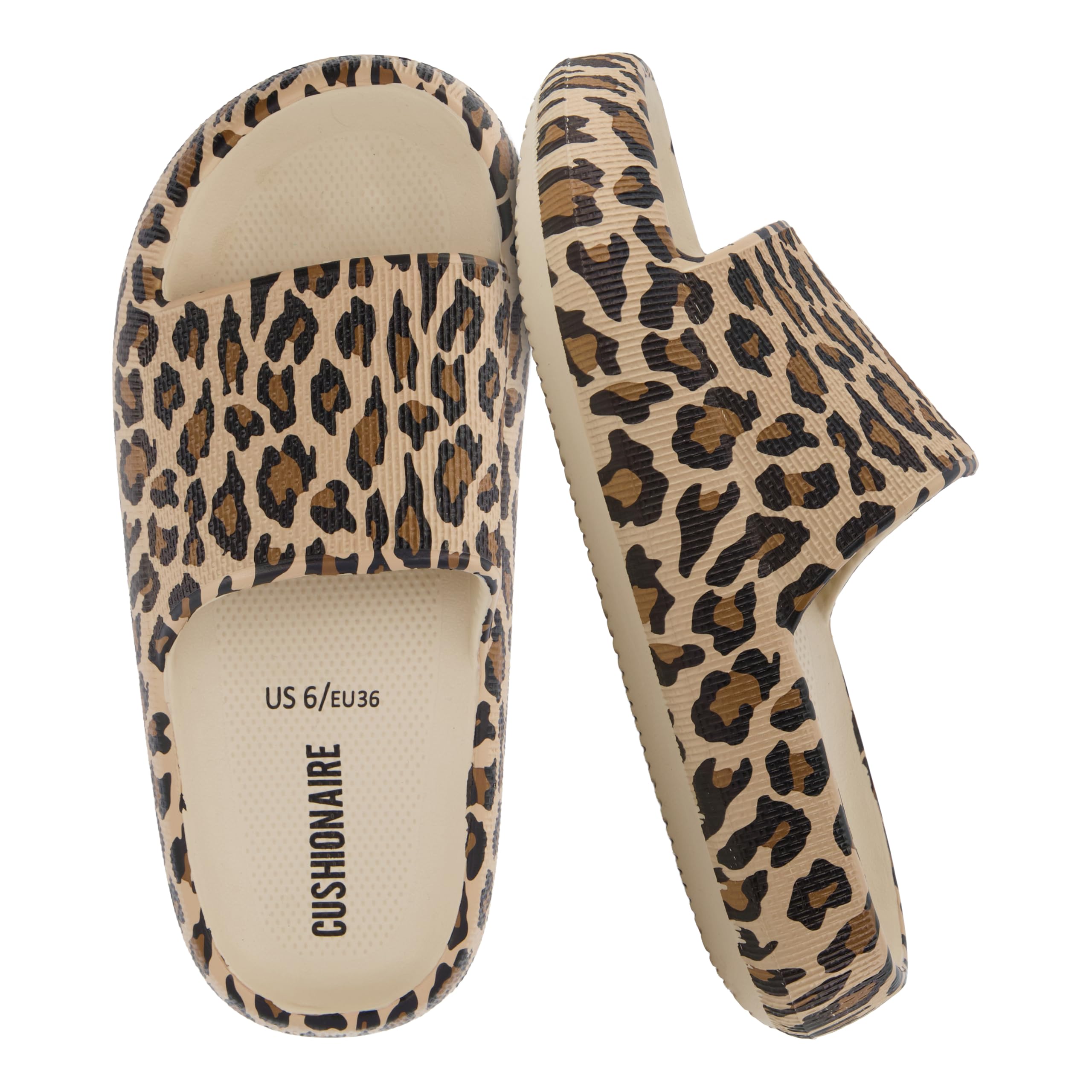 CUSHIONAIRE Feather EVA Slides for Women – Comfortable Slip On Womens Slippers, Indoor Outdoor Shower Shoes, Beach Essential Cloud Slides